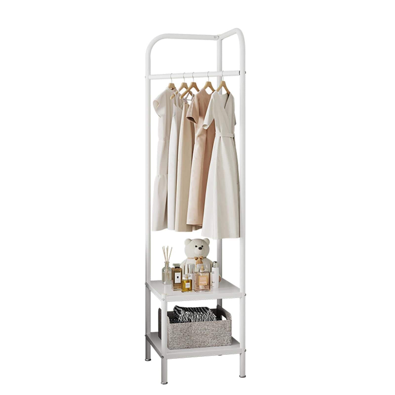 Acekool - Entryway Corner Hall Tree Modern Entryway Coat Rack Metal Clothes Rack Freestanding Coat Organizer - White