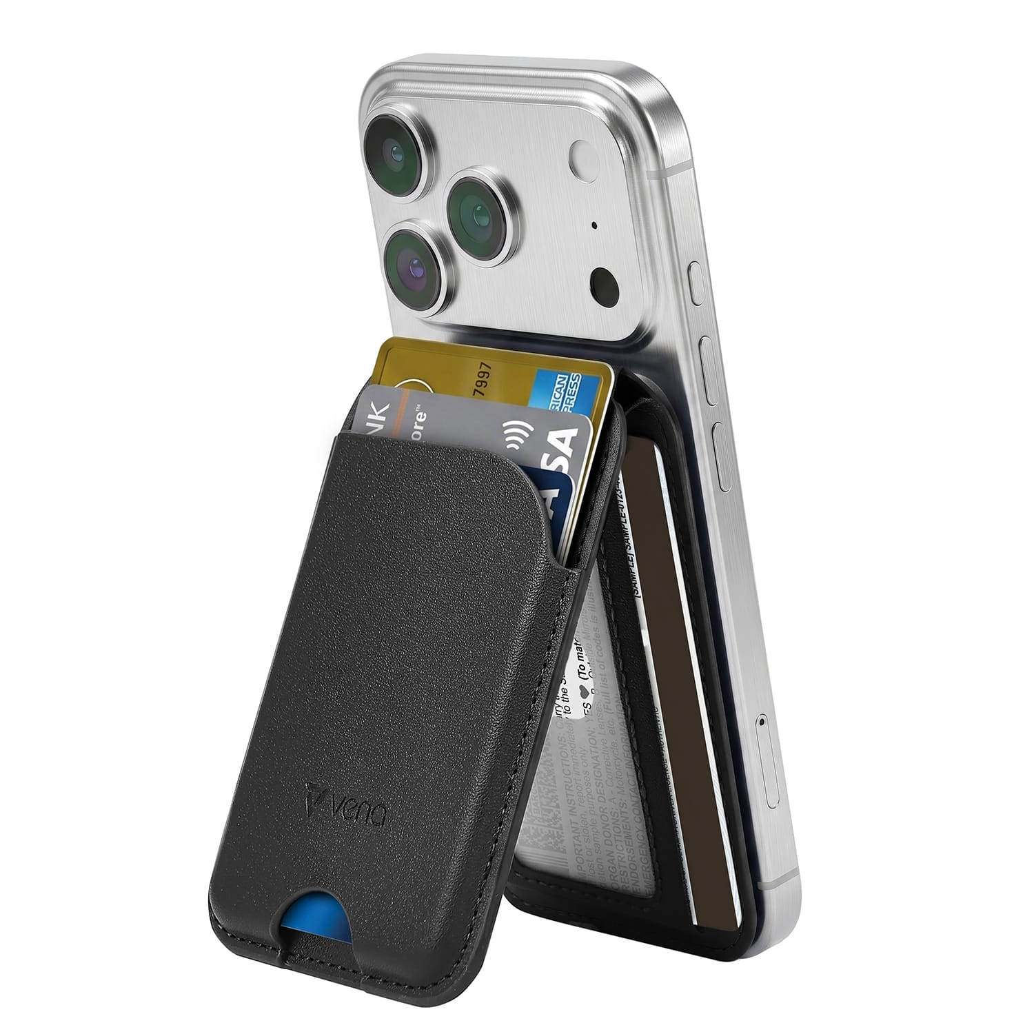 Vena - Magsafe Wallet Stand Leather Magnetic Wallet for iPhone 17, 4 Cards Magnetic Card Holder, Adjustable iPhone Wallet Case - Black price history on PriceWatchPro