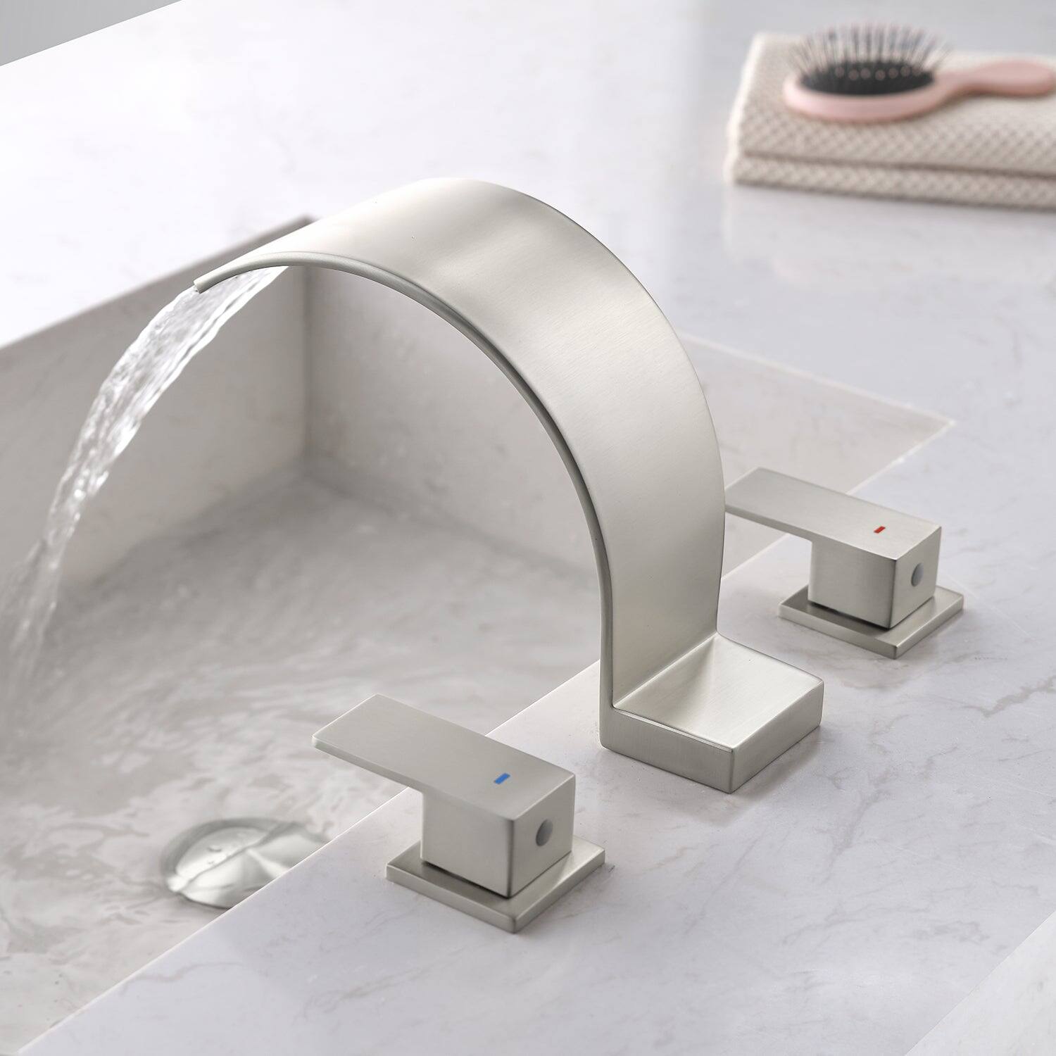 Alt View 4. Boyel Living - Brushed Faucet SUS304 Waterfall Spout cUPC Quick Connect Dual Handle - Brushed Nickel.