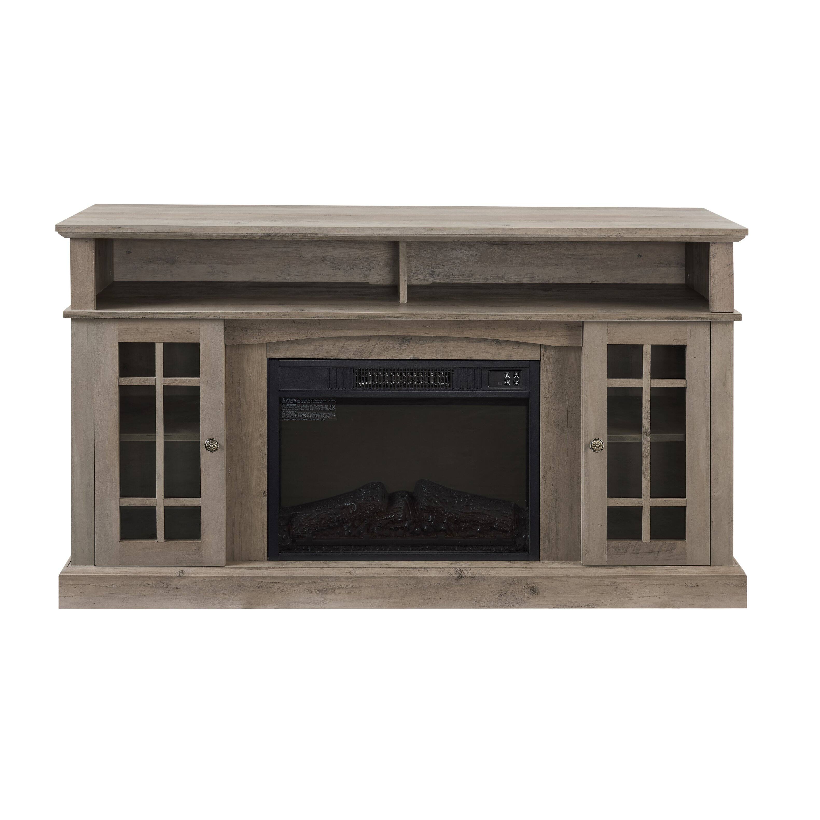 Alt View 1. TinyHomie - 58 inch W TV Media Stand Entertainment Console 23inch Fireplace Inset Gray Wash.