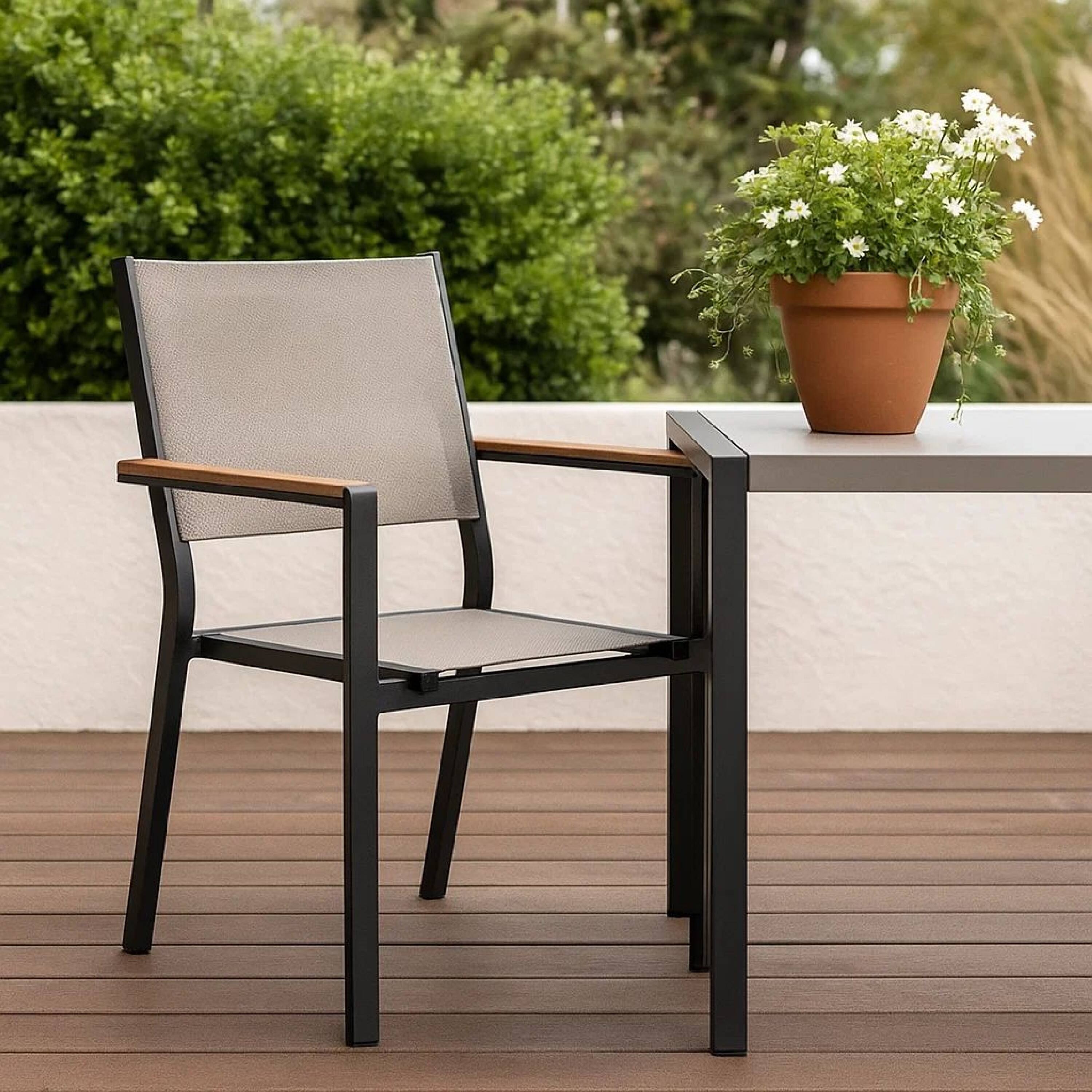 Alt View 7. Manhattan Lane - Ankia 23 Inch Outdoor Armchair, Wood, Strong Aluminium Frame - Brown, Black.