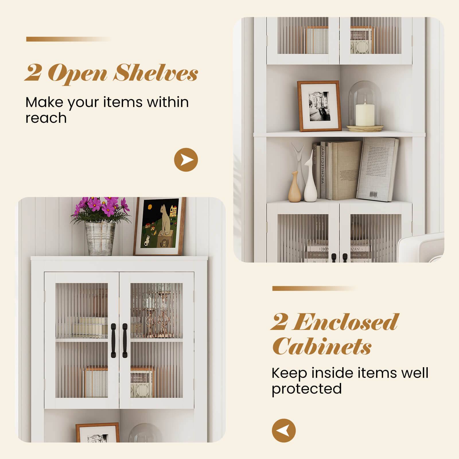 2 Open Shelves  
Make your items within reach  

2 Enclosed Cabinets  
Keep inside items well protected