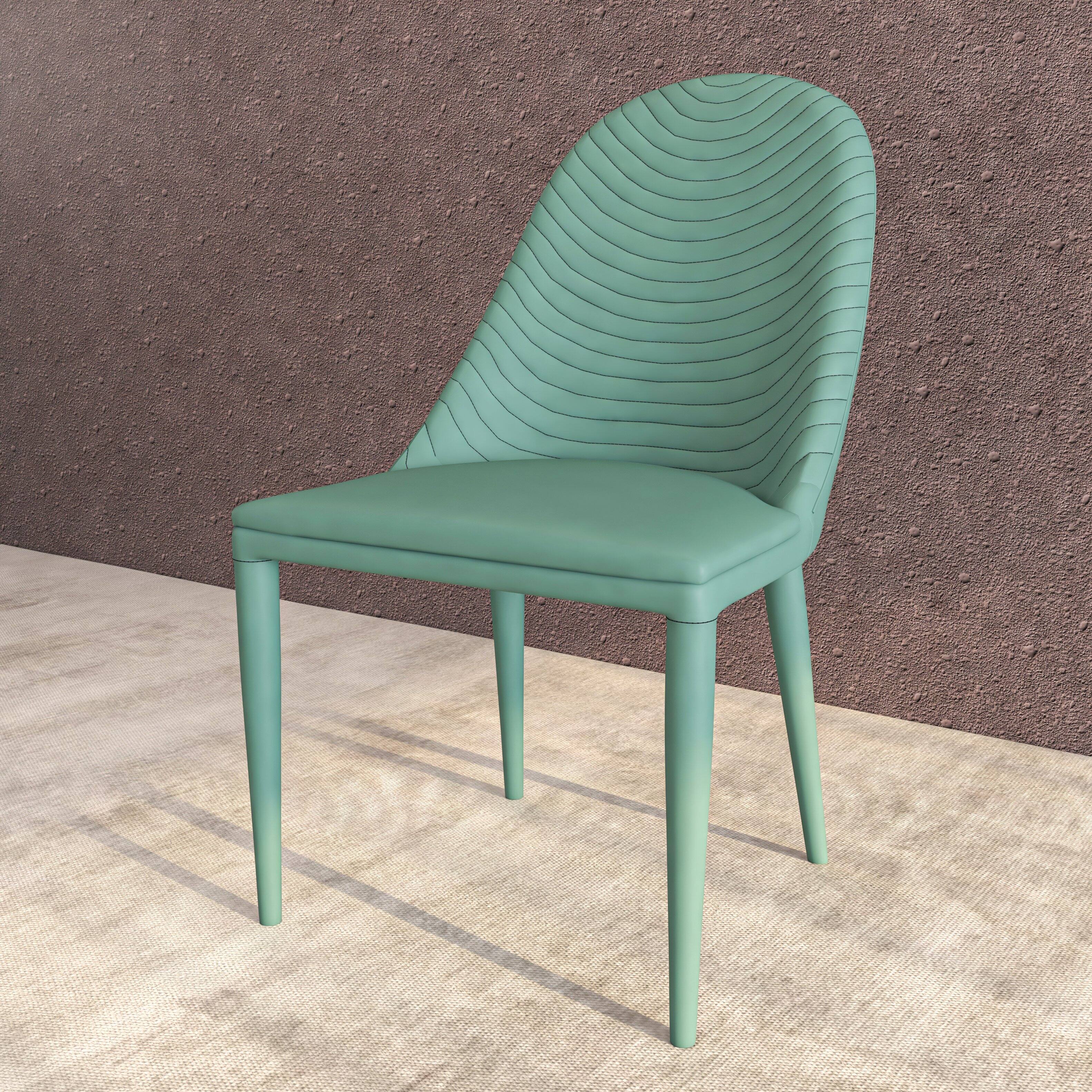Angle. LeisureMod - Seville 2-PCS Modern Faux Leather Dining Chair, Cushioned Ribbed Accent Side Chair - Green.