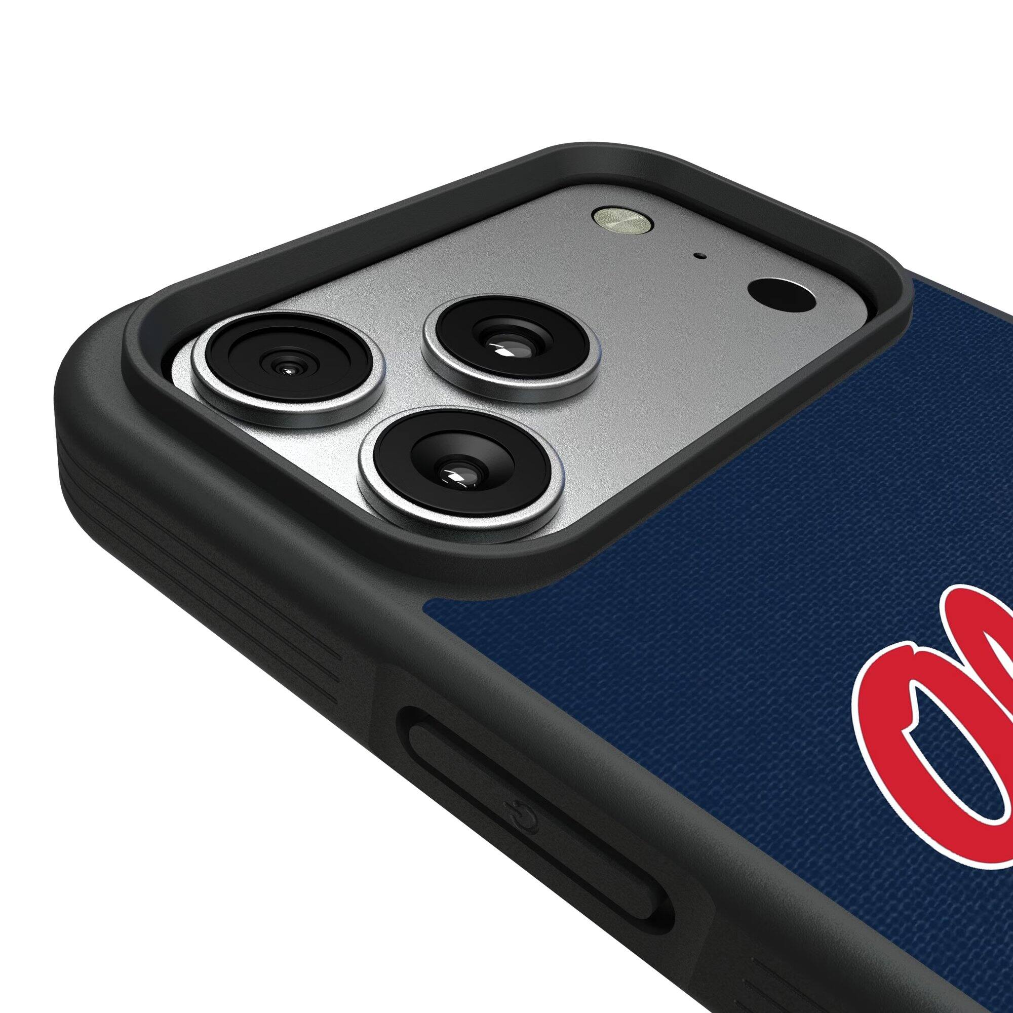 Alt View 2. Keyscaper - Ole Miss Rebels iPhone Solid Design Bump Case - 14 Pro - Multicolor.
