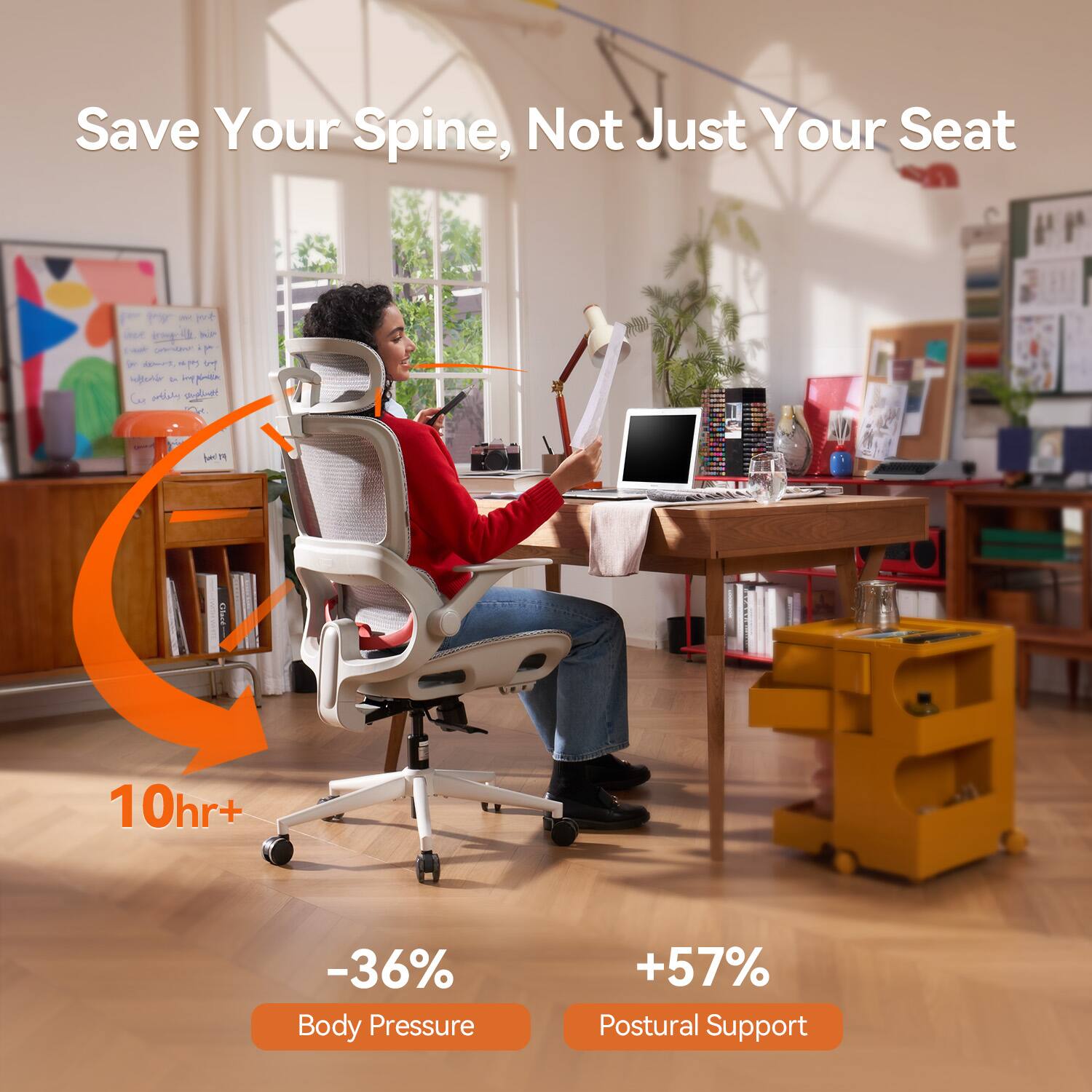 Save Your Spine, Not Just Your Seat

10hr+  
-36% Body Pressure  
+57% Postural Support