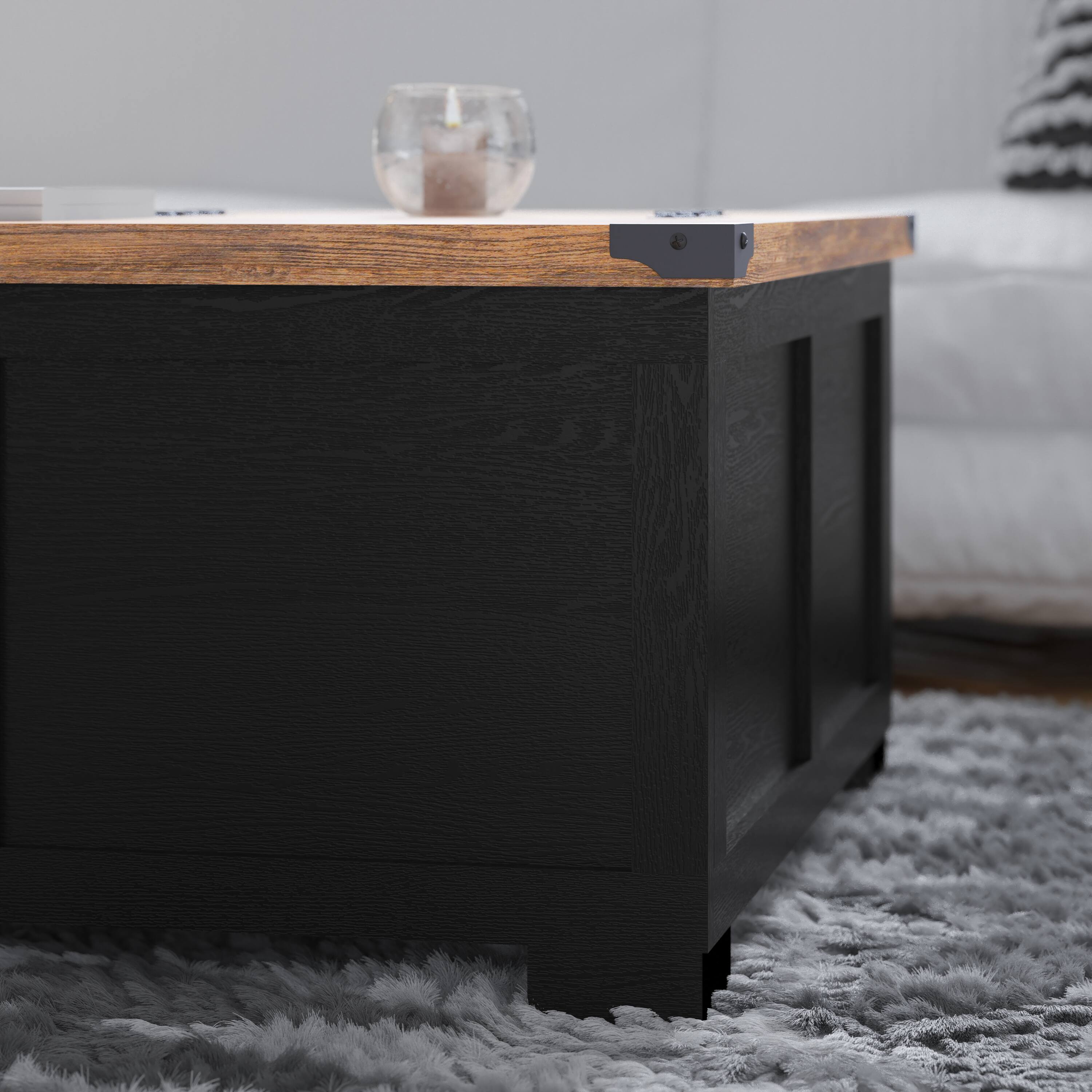 Alt View 3. Flash Furniture - Wyatt 35.75" Farmhouse Storage Coffee Table with Hinged Lift Top, Large Coffee Table with Hidden Storage, Two Tone Finis - Black.