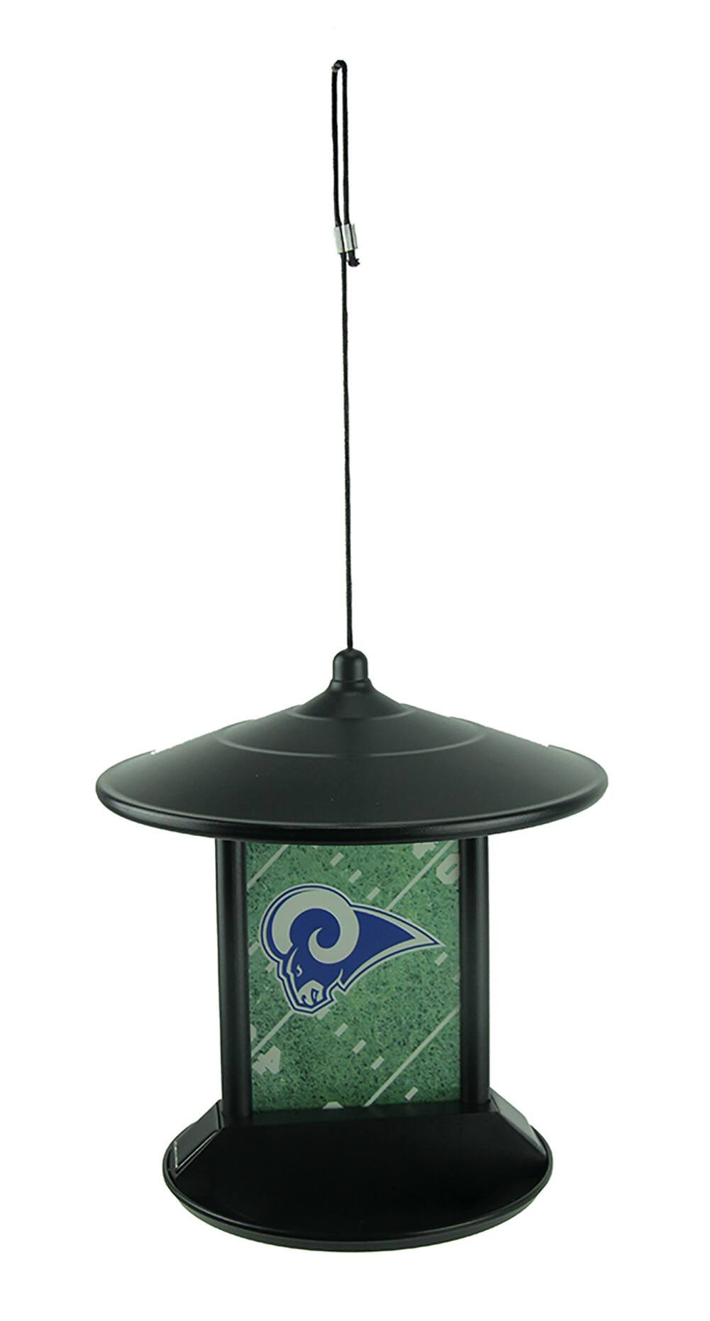Front. Team Sports America - Los Angeles Rams Logo Solar Powered Hanging Birdfeeder - Black.
