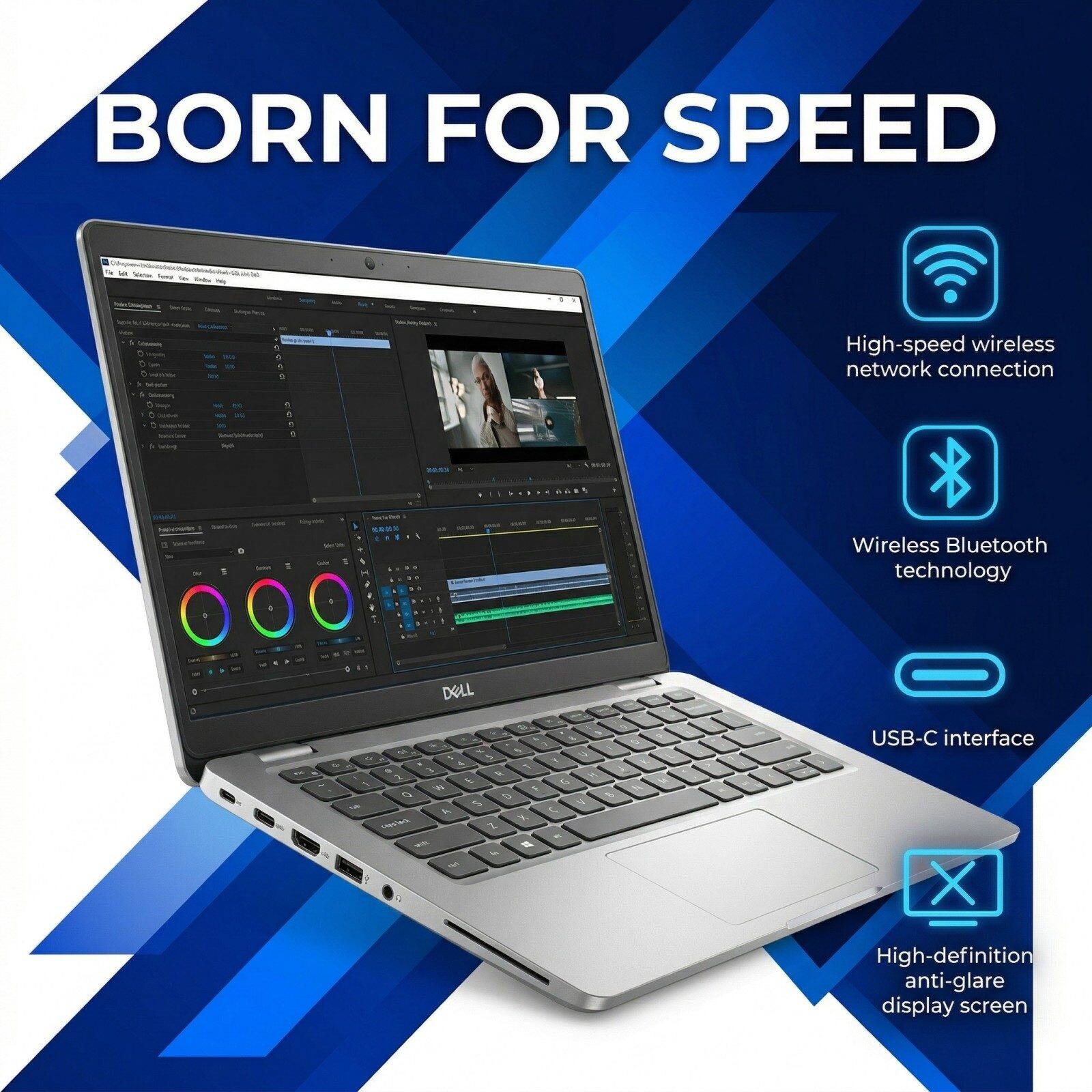 BORN FOR SPEED

- High-speed wireless network connection
- Wireless Bluetooth technology
- USB-C interface
- High-definition anti-glare display screen