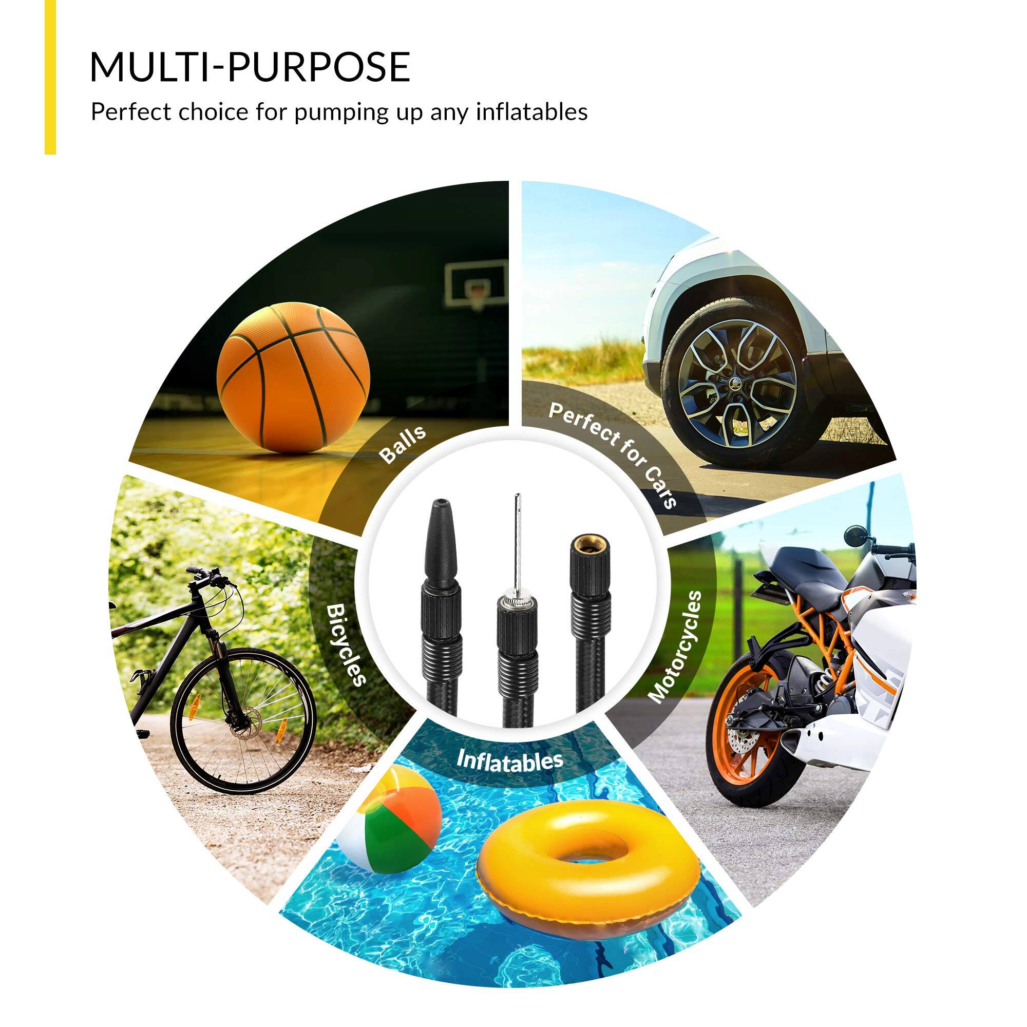 MULTI-PURPOSE  
Perfect choice for pumping up any inflatables  

- Balls  
- Bicycles  
- Inflatables  
- Perfect for Cars  
- Motorcycles