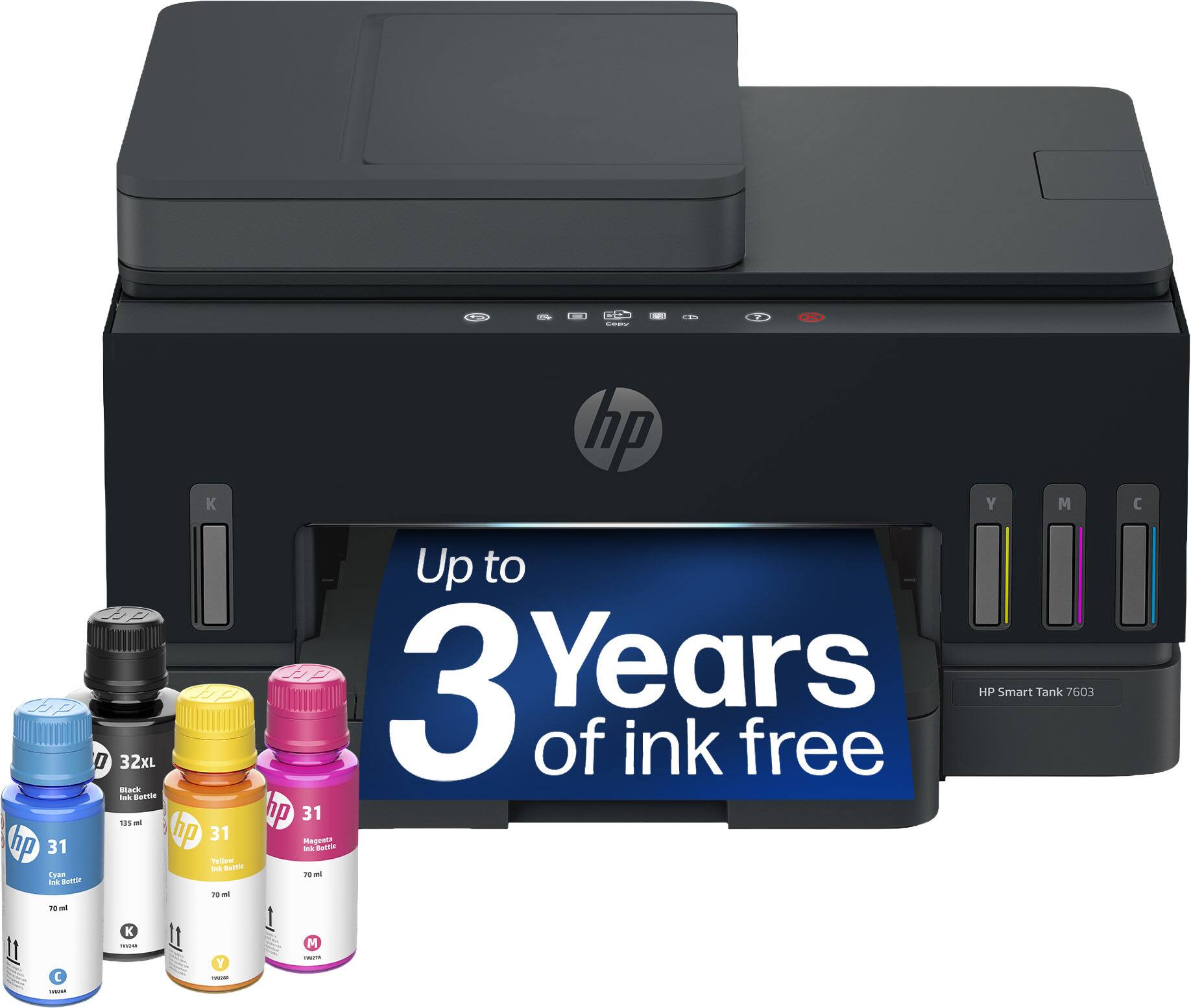HP - Smart Tank 7603 Wireless All-in-One AI-Enabled Cartridge-Free Supertank Inkjet Printer w/ Fax and 3 Yrs of Ink Included¹ - Basalt
