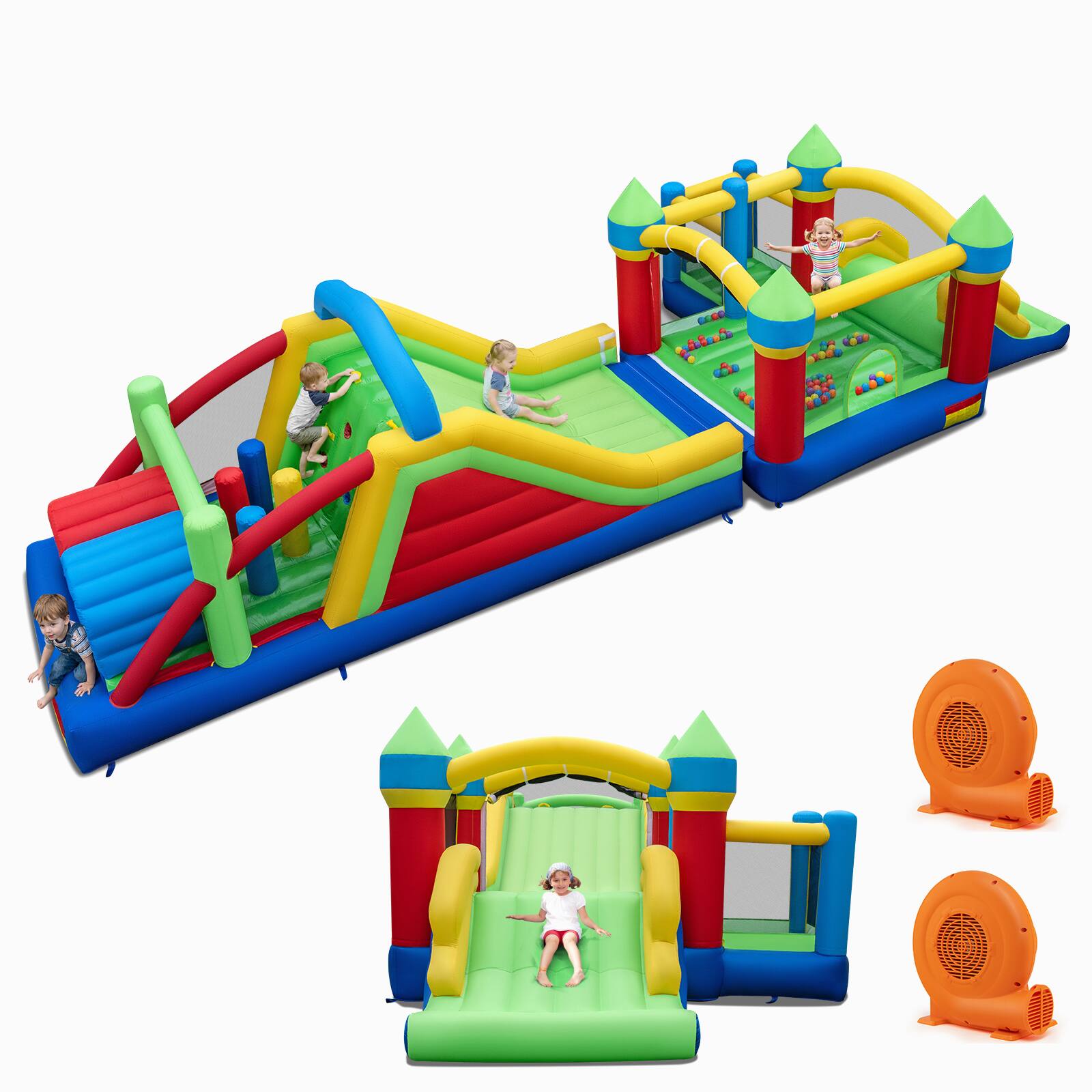Alt View 9. Gymax - Gymax Inflatable Bounce Castle w/Jumping House Ocean Balls Dual Slides 750W Blower - Multicolor.