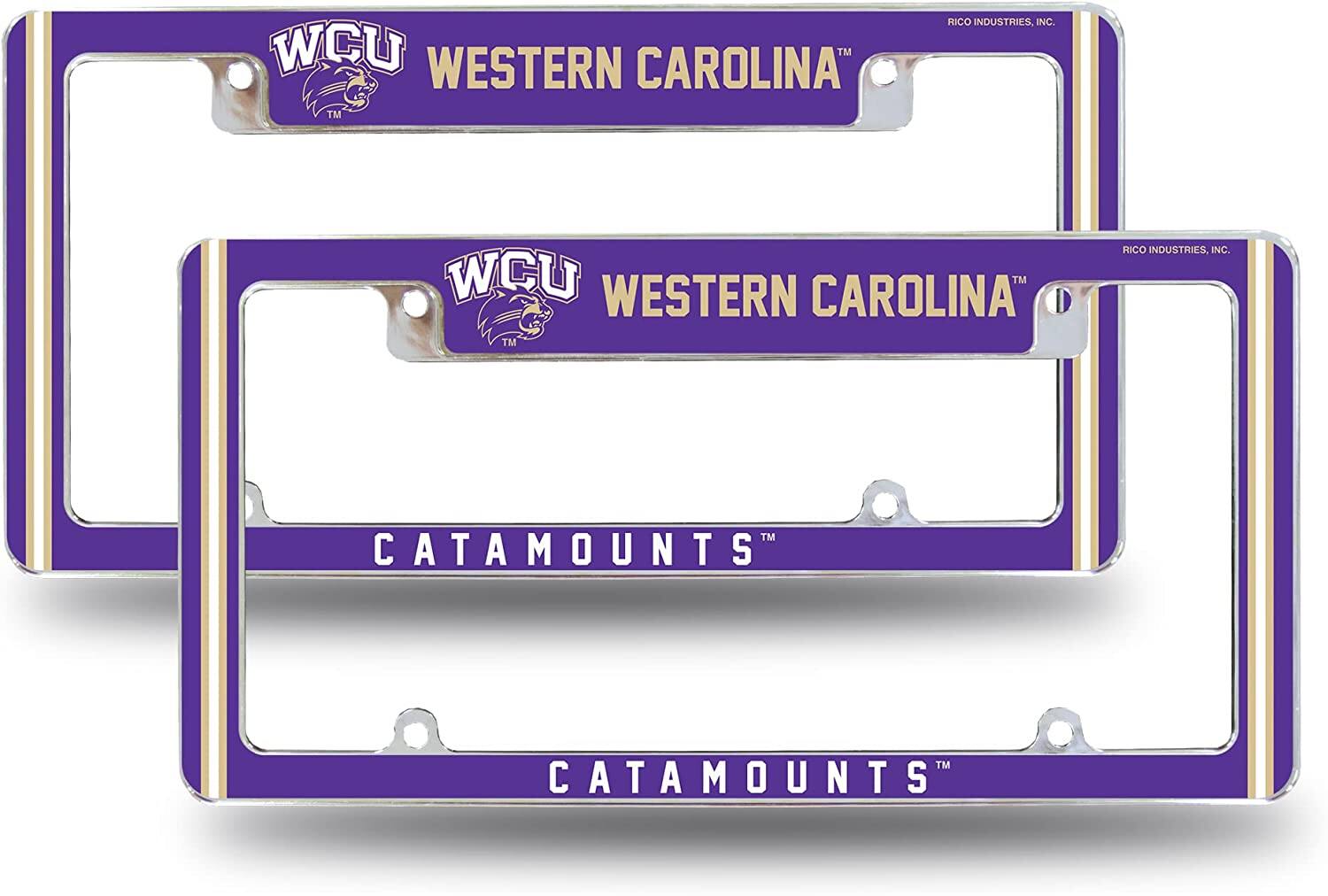 Western Carolina NCAA Catamounts (Set of 2) Chrome Metal License Plate Frames with Bold Full Frame Design