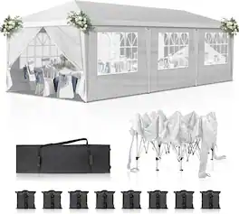 Winado - 10x30 Pop Up Canopy Tent with Sidewalls, Outdoor Gazebo Canopy Tent, Patio Event Tents Outdoor with Sand Bag
