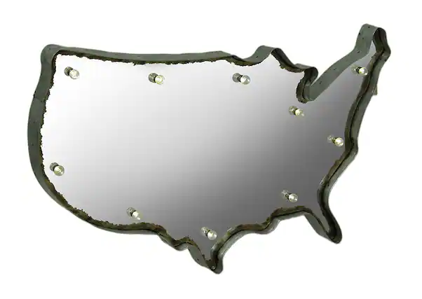 Front. Zeckos - Rustic US Map Marquee Light-Up Framed Mirrored Wall Hanging - Silver.