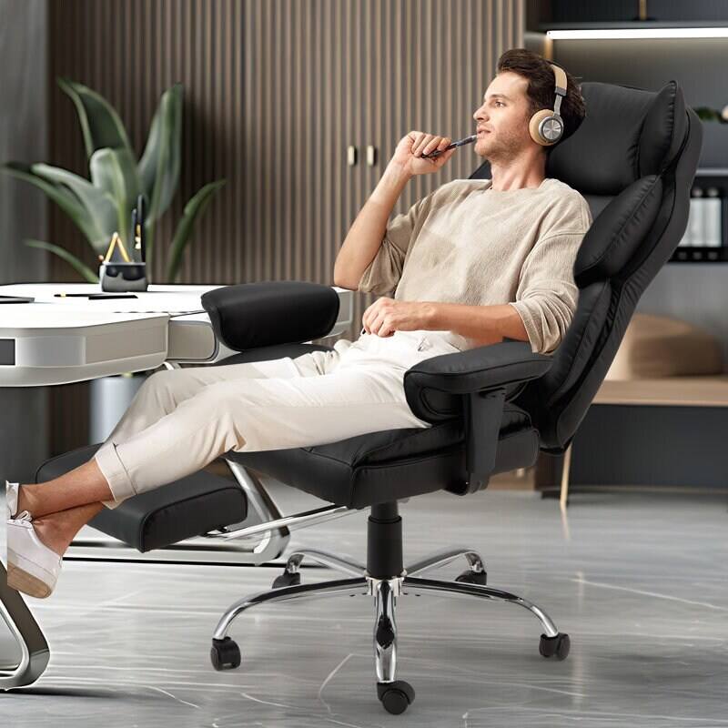 Left. U-HOMY - Ergonomic Office Chair with Adjustable Headrest, Lumbar Support, Footrest & 135° Recline - Black.