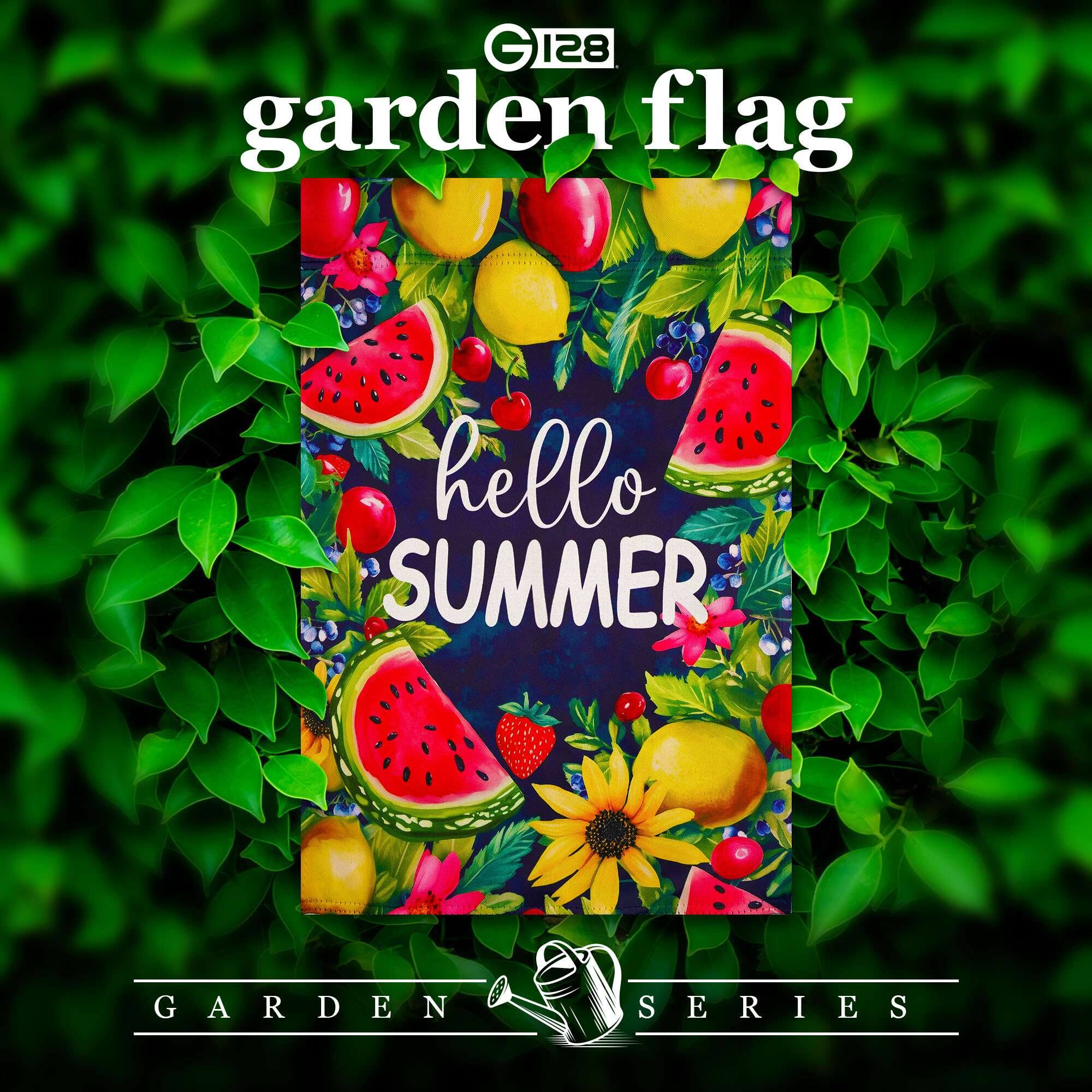 G 128 garden flag  
hello SUMMER  
GARDEN SERIES