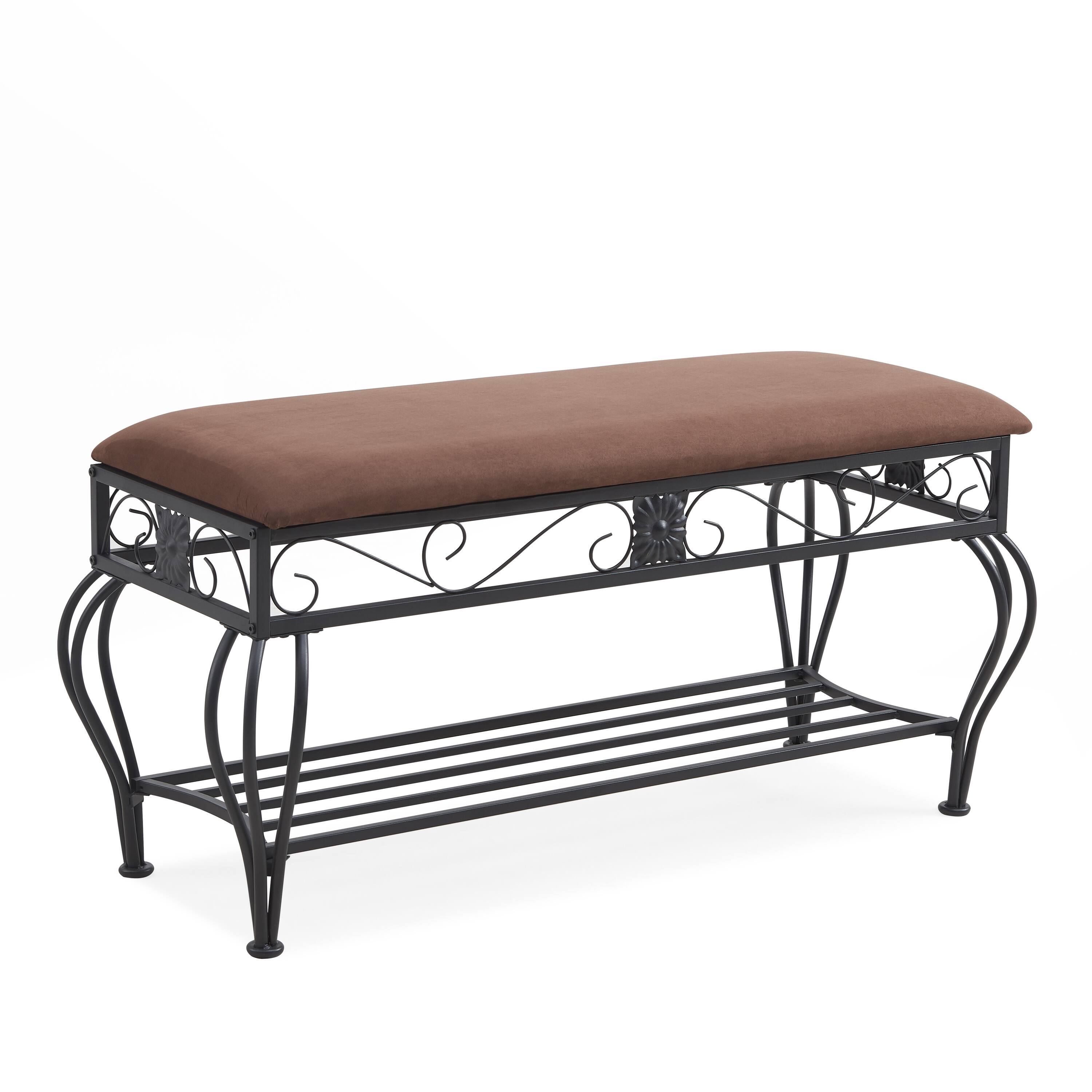 Angle. Whisen - Upholstered Shoe Storage Bench with Open Shelf for Entryway and Hallway-Antique Brown - Brown.