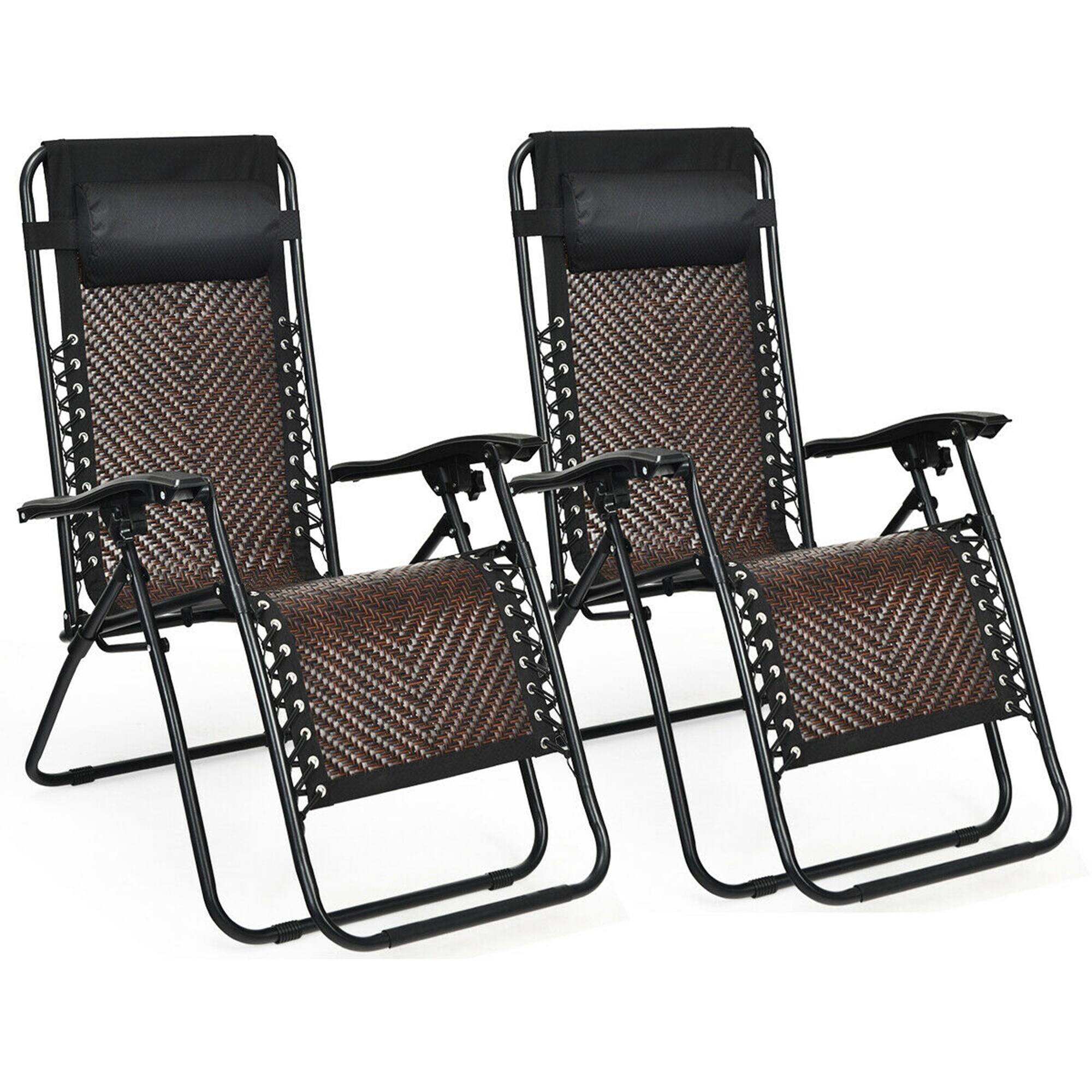 Alt View 3. Gymax - Gymax Set of 2 Folding Rattan Patio Zero Gravity Lounge Chair Recliner - Coffee.