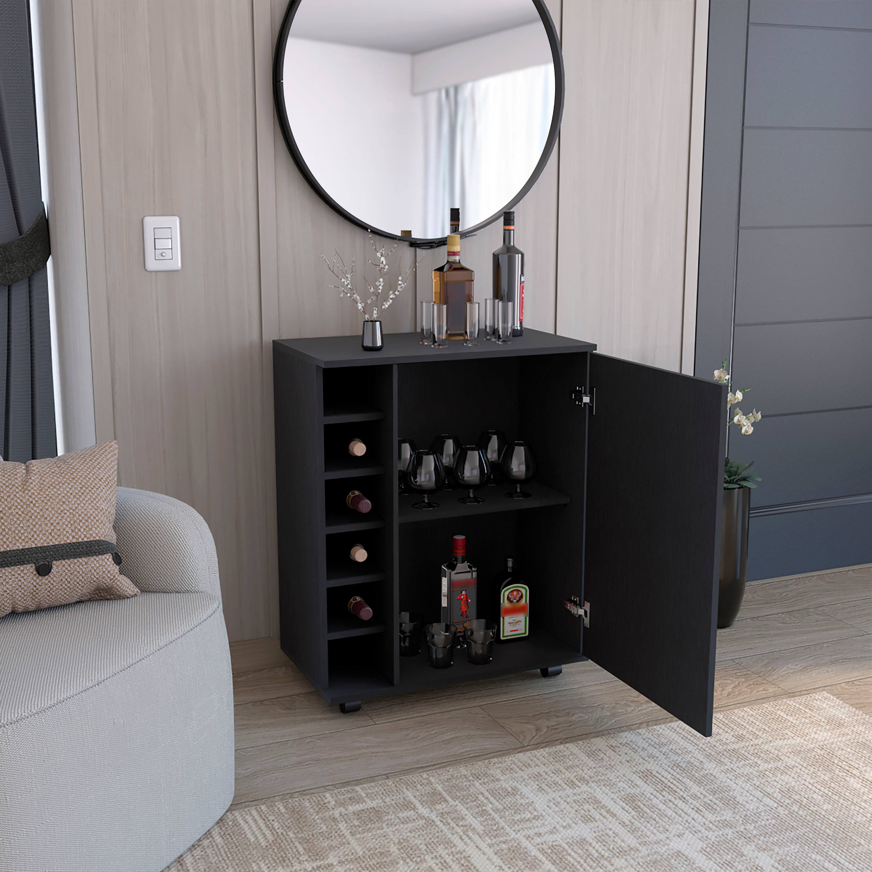 Back. TuHome - Wick Bar Cart with Integrated Wine Storage, Spacious Cabinet, Smooth Rollers, Living Room or Bar Room. - Black.