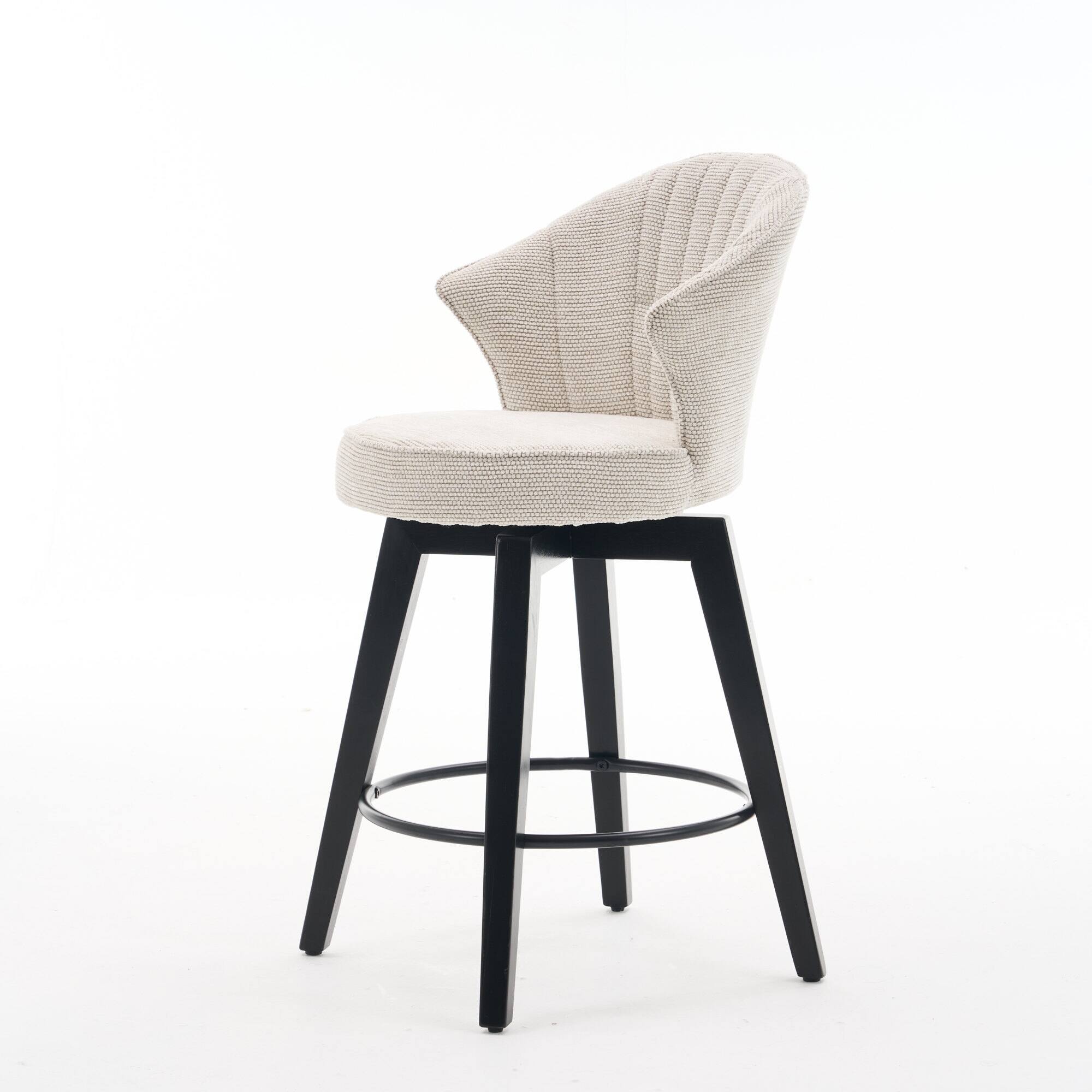 Alt View 9. GOODSILO - Set of 2 Wing Back Swivel Bar Stools - Adjustable Counter Height Stools with Solid Wood Legs & Plush Upholstery - White.