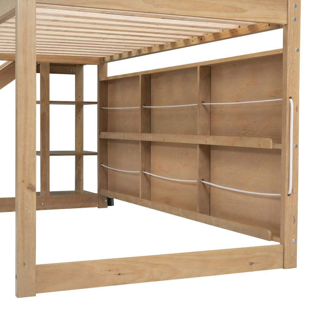 Alt View 4. Loheer - Loheer Twin Loft Bed with Slide and Storage, Wood House Bed Frame - Wood Color.