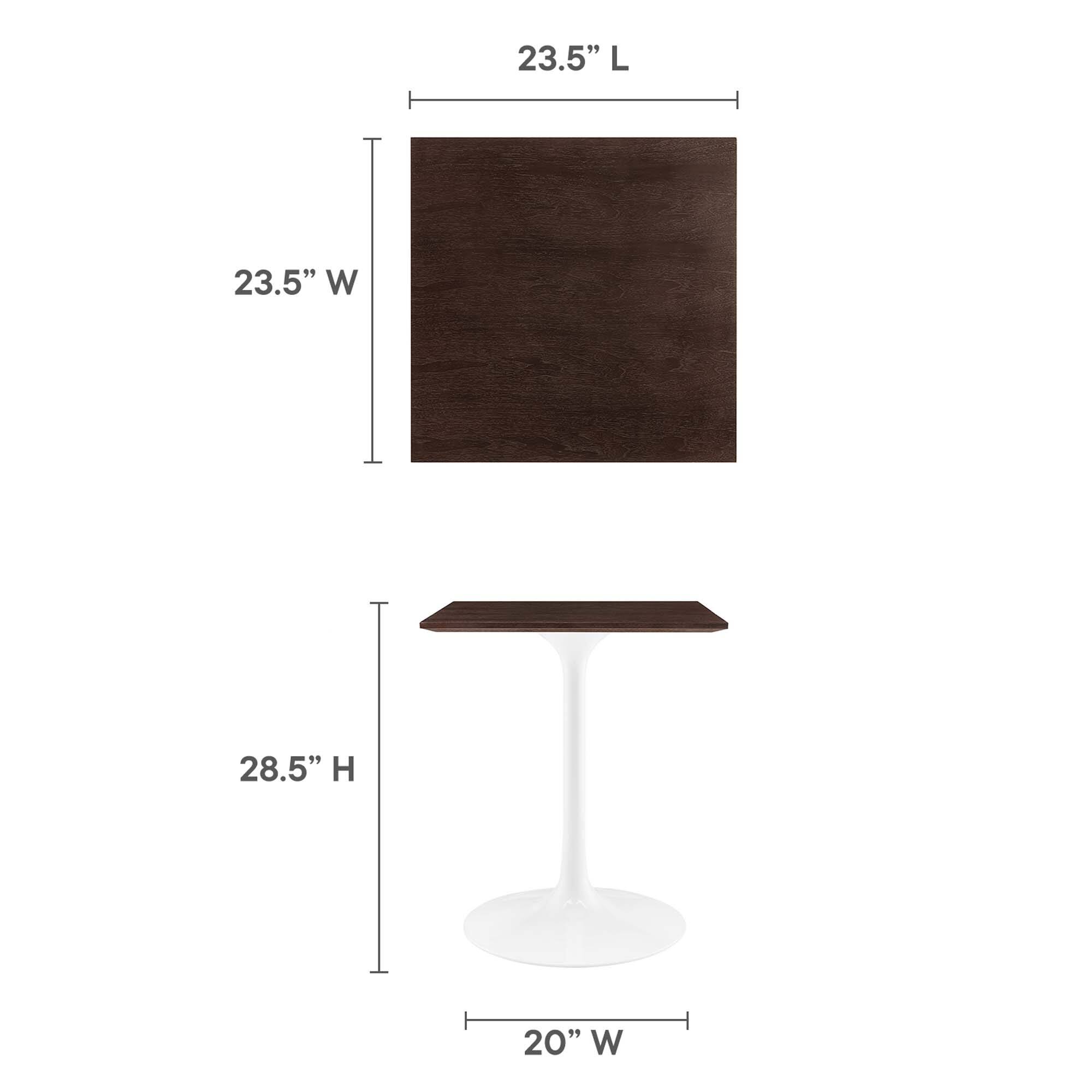 23.5" L x 23.5" W x 28.5" H  
20" W