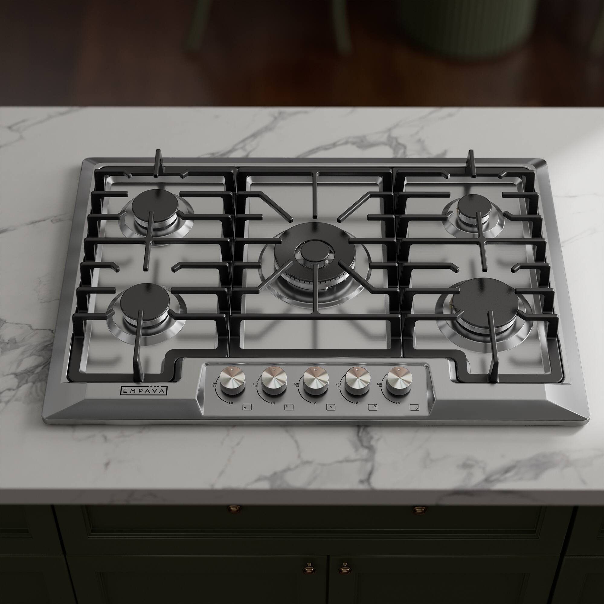 Alt View 3. Empava - 30 in. 5 Burners Recessed Gas Cooktop - Stainless Steel.