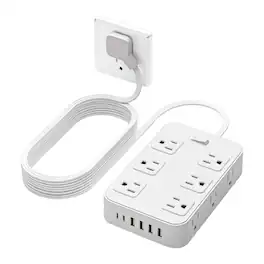 Dazzed Corner - Flat Plug Power Strip, 12 AC Outlets & 6 USB Ports, 5FT Cord, ETL Listed - White