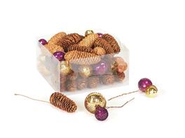 Diva At Home - Club Pack of 41 and Gold Disco Balls with Glittered Christmas Pine Cones 4" - Purple