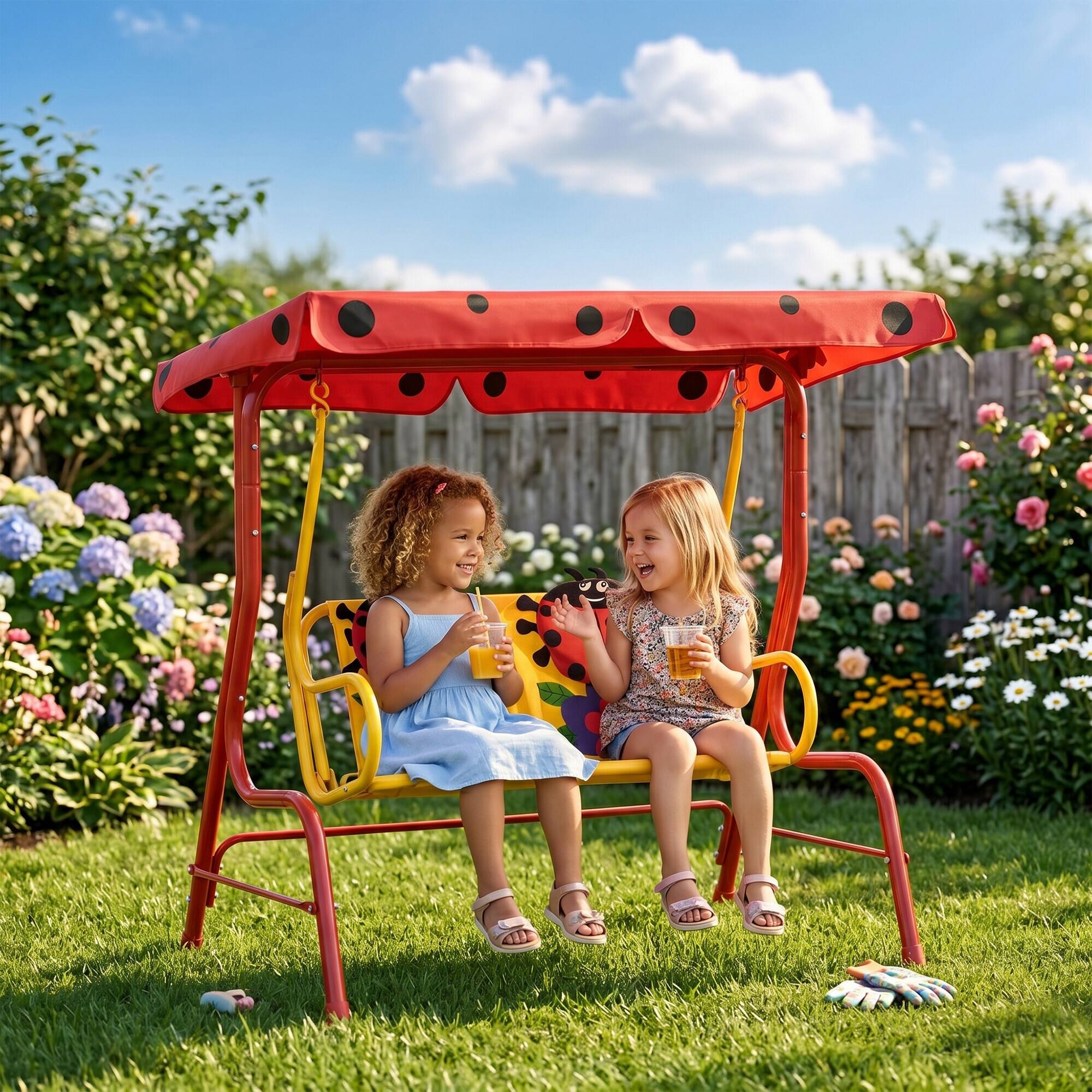 Alt View 1. Outsunny - Patio Swing, Adjustable Canopy Swing Glider, Kids Outdoor Swing Chair with 2 Seats - Red.