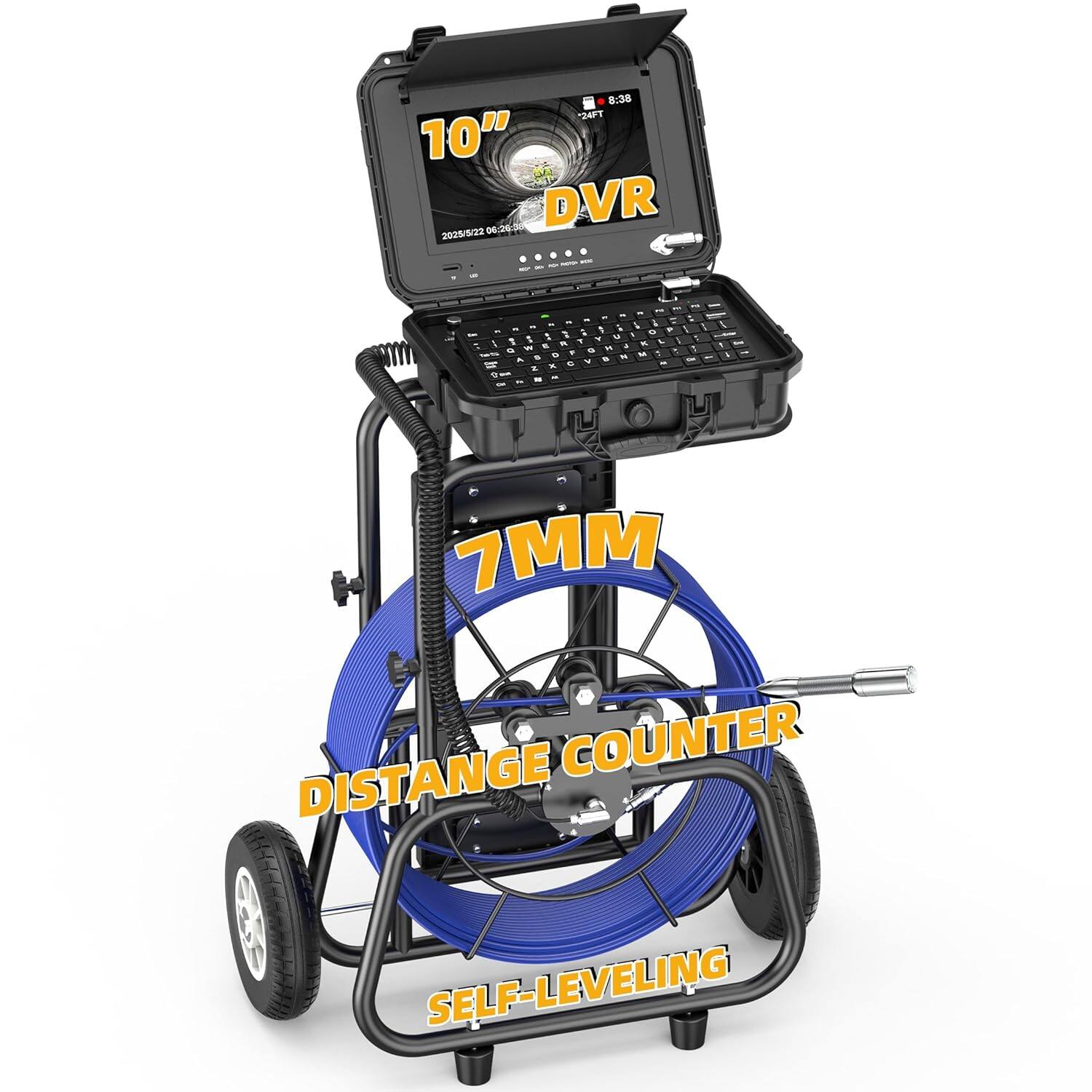 Front. Aukfa - Sewer Camera - 10" HD Borescope with Self-Leveling, IP68, 200Ft 7MM Cable, DVR, 32GB.