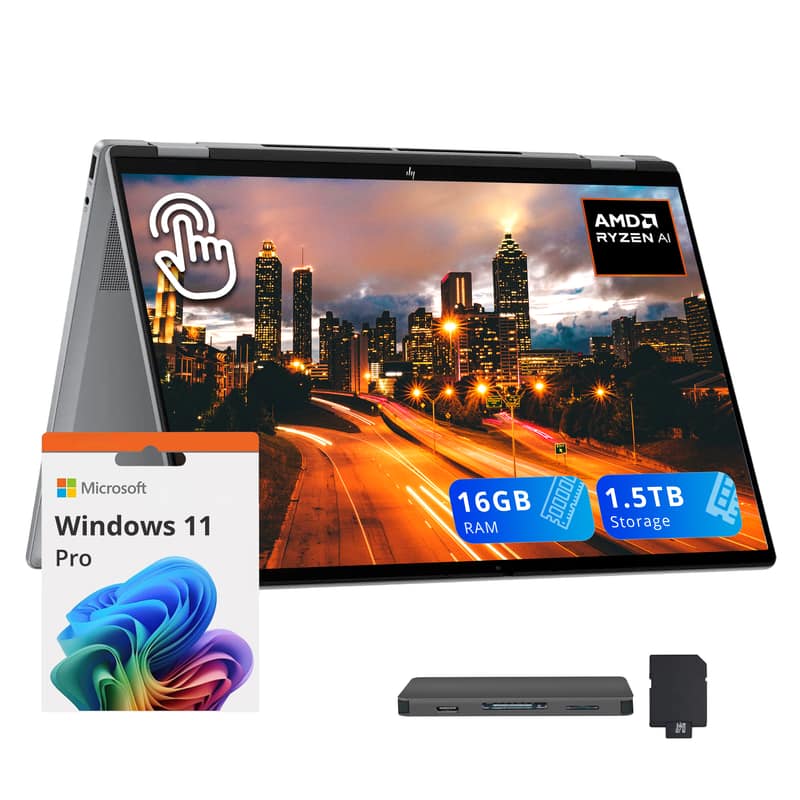 HP - OmniBook X Flip 16" 2K Touch 2-in-1,Ryzen AI 5 340,16GB RAM,512GB SSD+1TB Dock Set,Backlit Keyboard,Win11 Pro - Silver