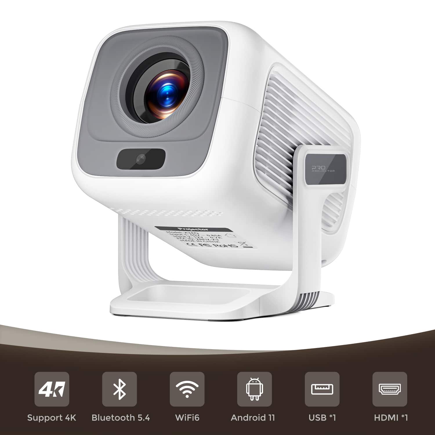 FAPO - Mini Projector - HD 1080P Supported Movie Projector for iPhone, Compatible with iOS/Android Phone/PC - White