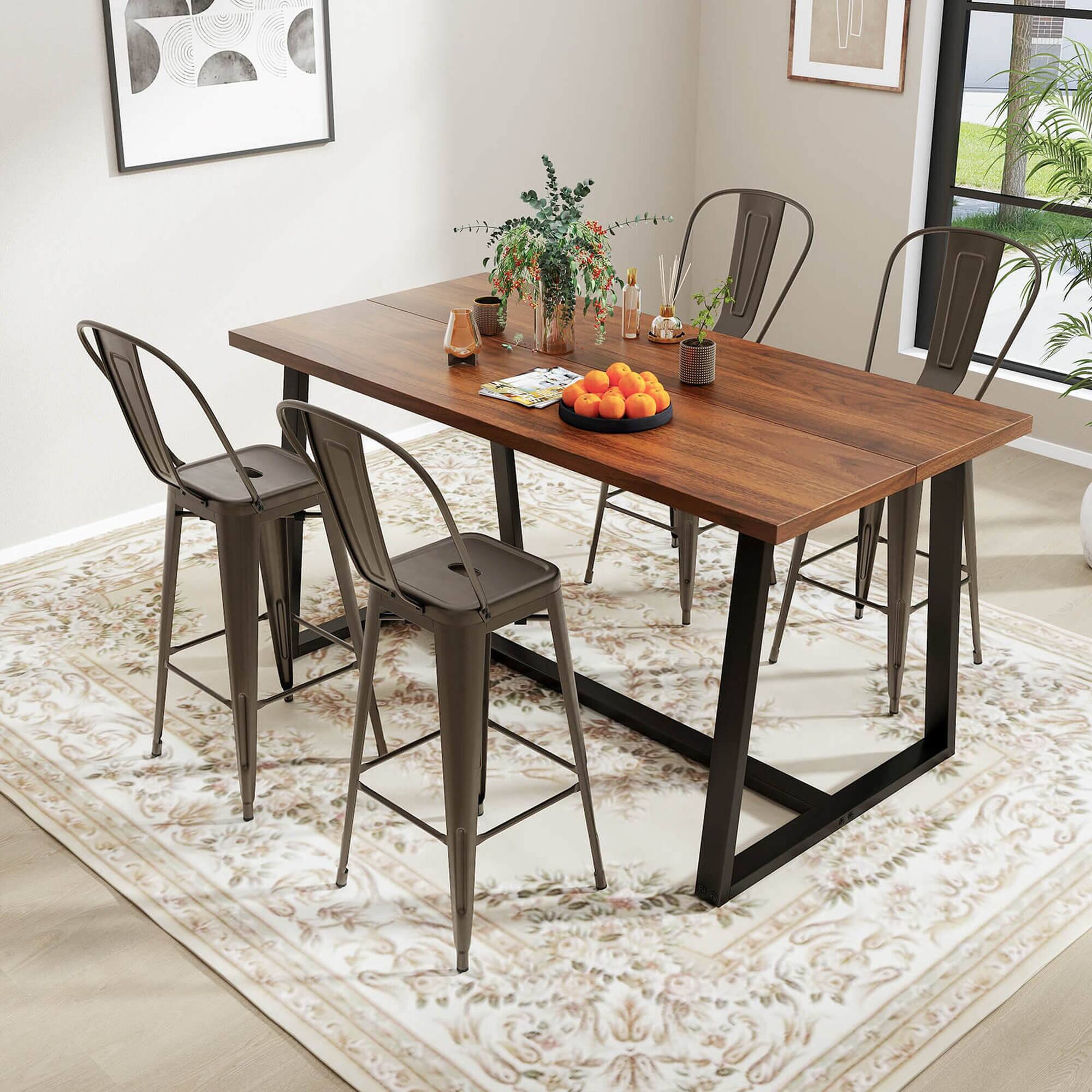 Alt View 1. Costway - Costway Set of 4 High Back Metal Stool 30'' Seat Bar Height Industrial Bar Stools Gun - Gun.