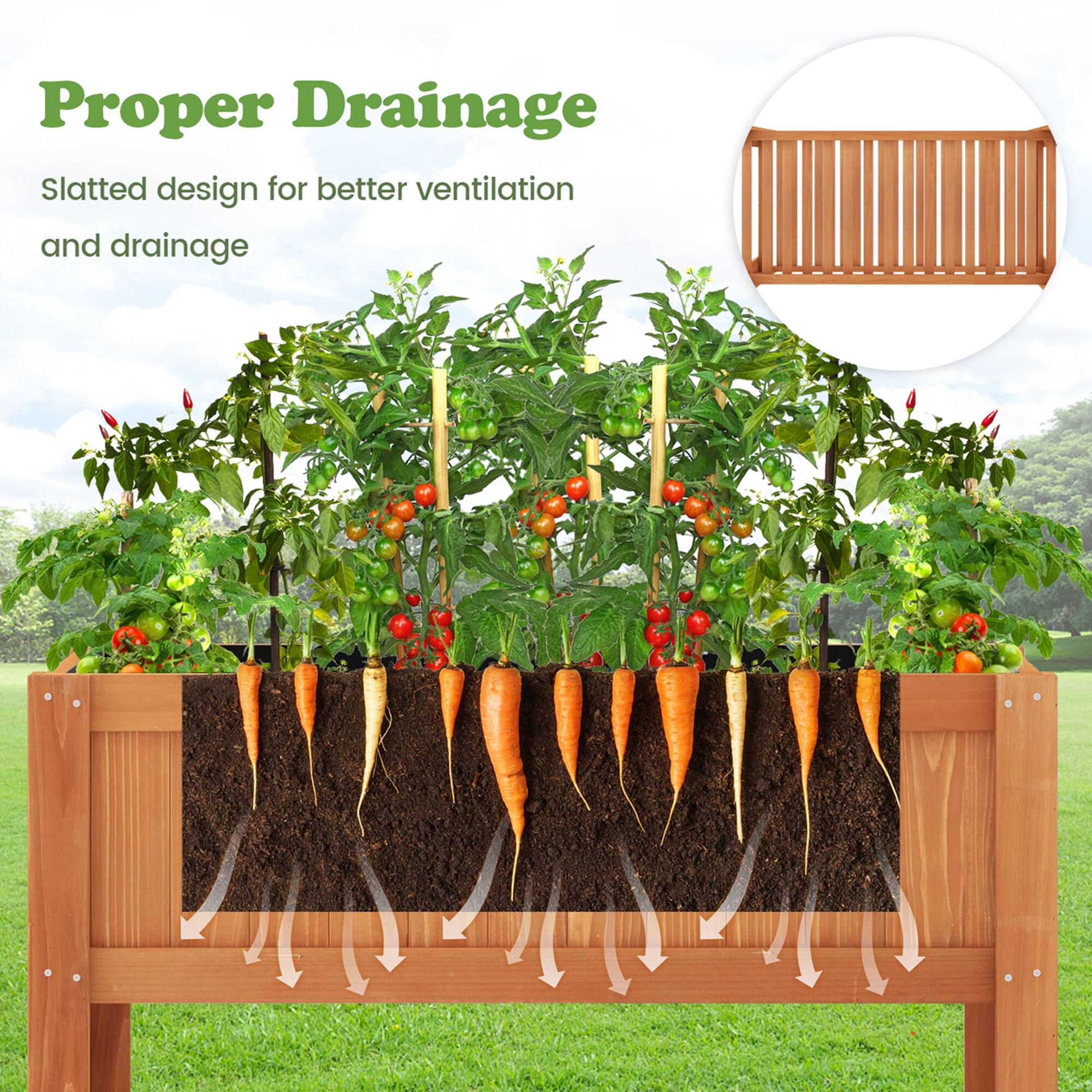 Proper Drainage: Slatted design for better ventilation and drainage.