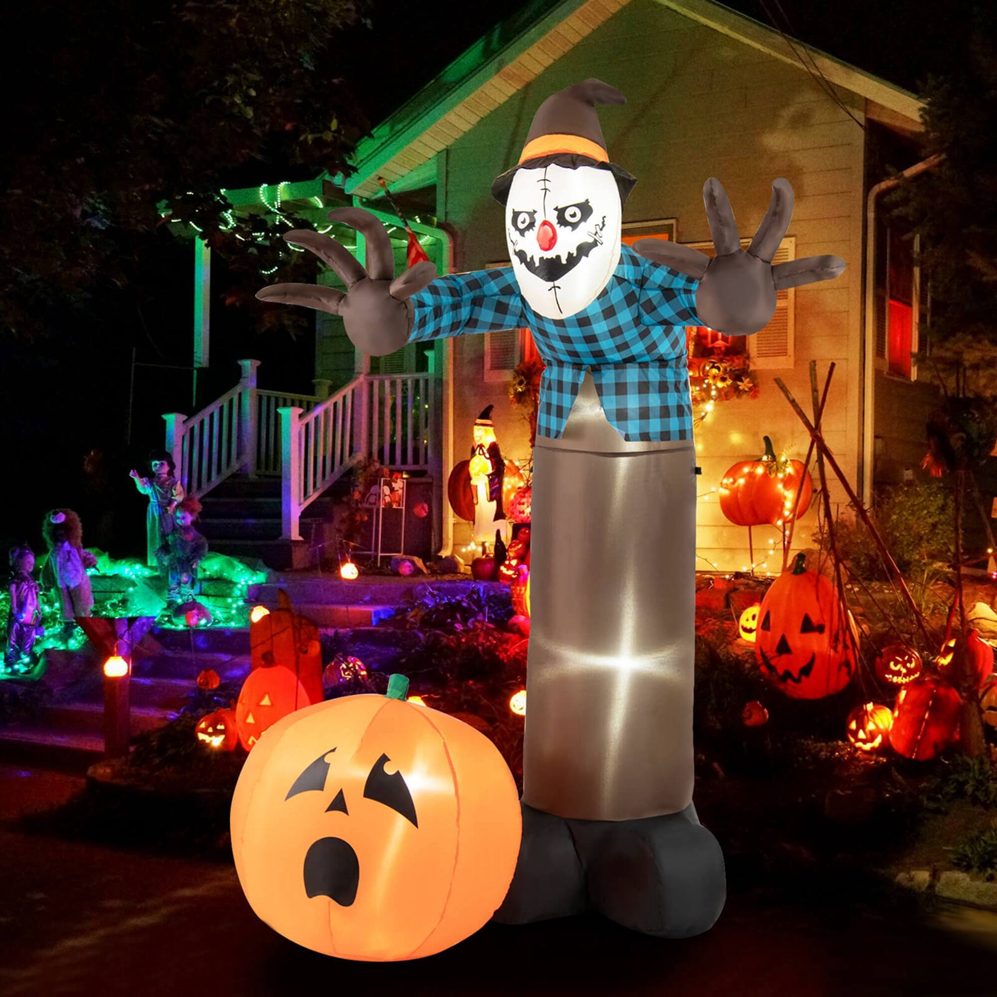 Alt View 1. Costway - Costway 7 FT Inflatable Haunted Scarecrow Blow up Yard Decoration with Built-in LED Lights - Brown.