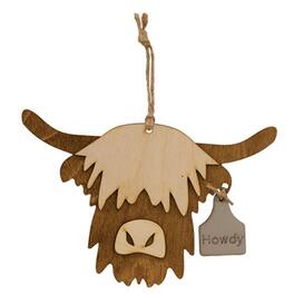 BreeBe - Wooden Howdy Highland Ornament - Brown