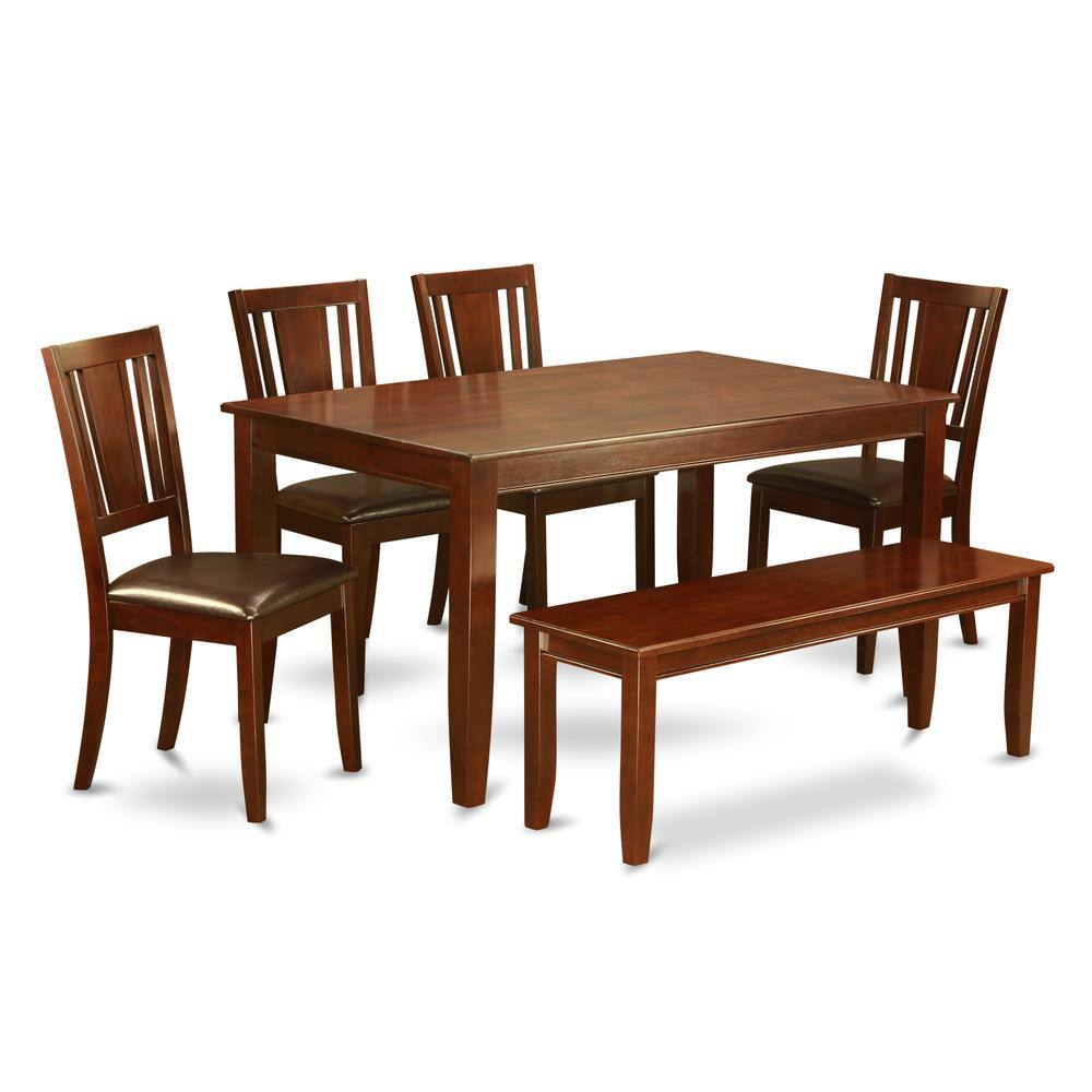Left. East West Furniture - 6 Pc Kitchen Table with bench-Table and 4 Chairs for Dining room and Bench - Mahogany.