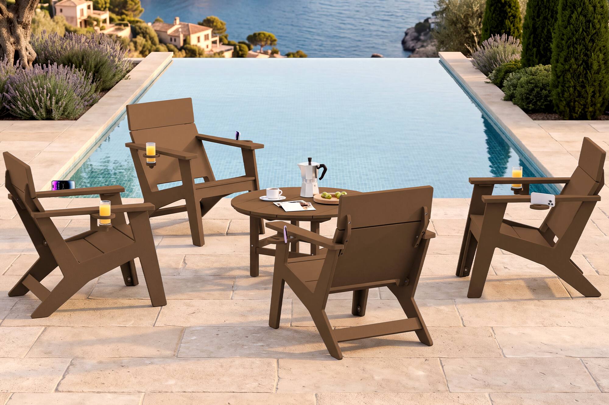 Alt View 3. SERWALL - SERWALL Modern Adirondack Chairs Tall Lounge Chair Set of 2,Slatless Solid Backrest,Brown - brown.