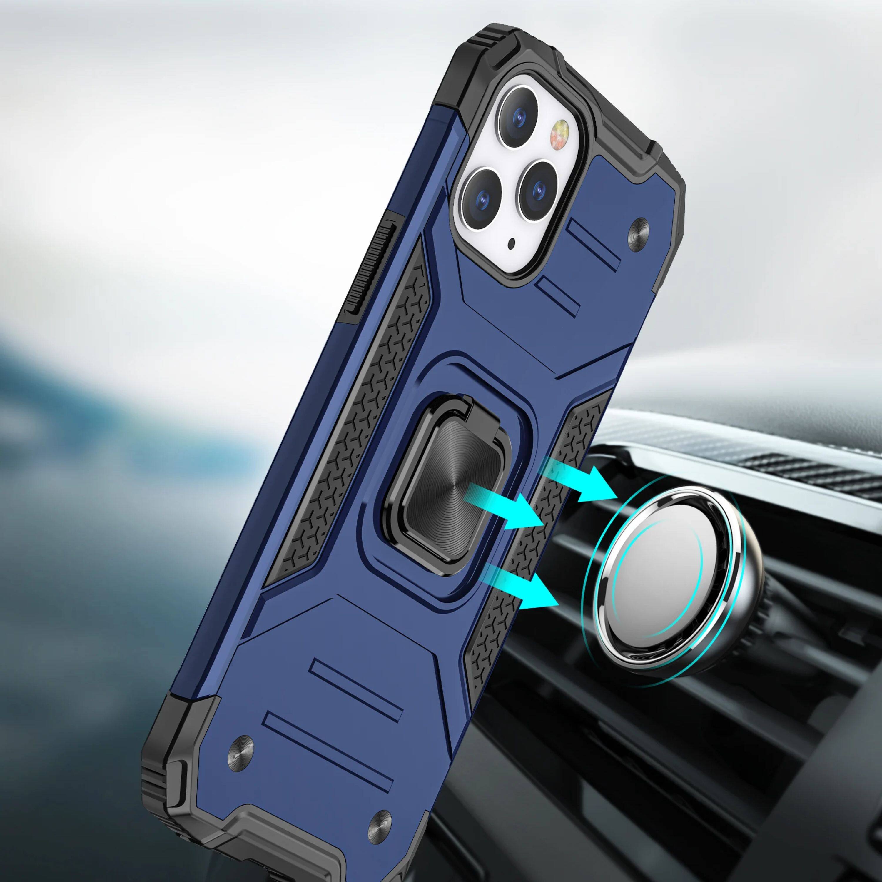 Left. Kitcheniva - Magnetic Kickstand Shockproof Hybrid Phone Case With 2 Pcs Tempered Glass For iPhone 15 Blue - Blue.