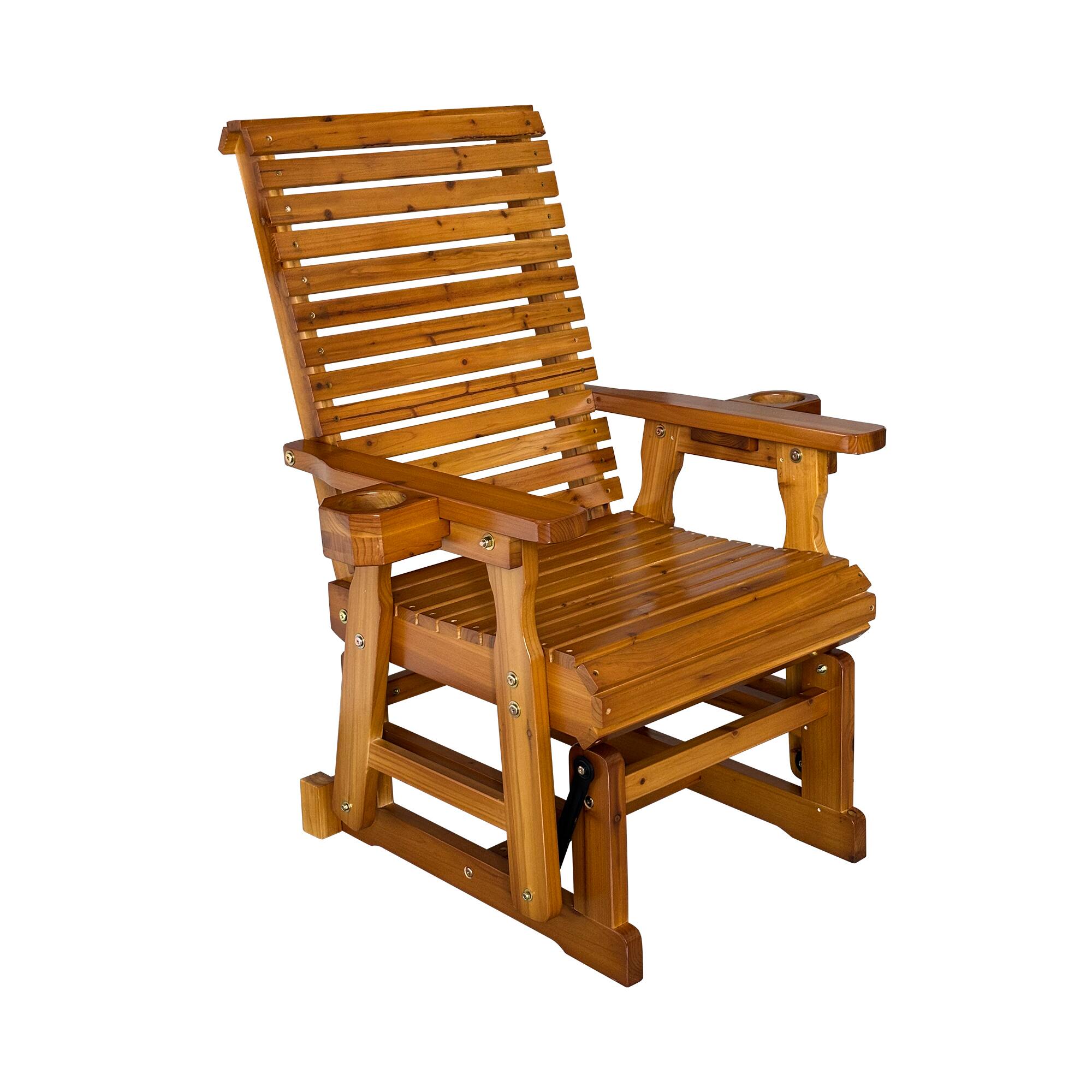 Alt View 4. Fortune Candy - Wooden Patio Glider w/High Back & Deep Contoured Seat, Solid Fir Wood, Heavy-Duty 600 lbs(1 Searter, 2 Pack) - Brown.