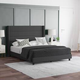 Emma + Oliver - Upholstered Platform Bed with Wingback Headboard - Charcoal