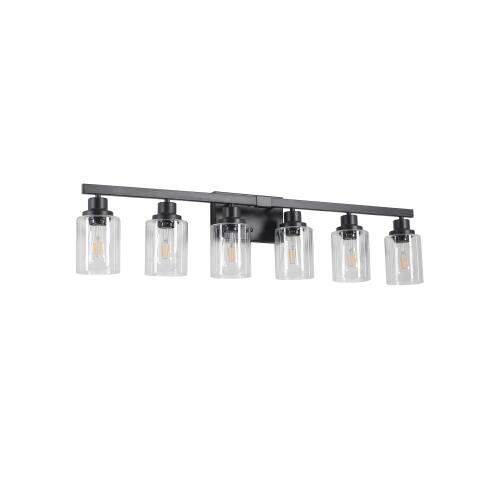 Alt View 3. LUCKY ONE - 37in Wall Mount Vanity Light, 6-Light Industrial Sconce with Clear Glass Shades for Bathroom - Black.