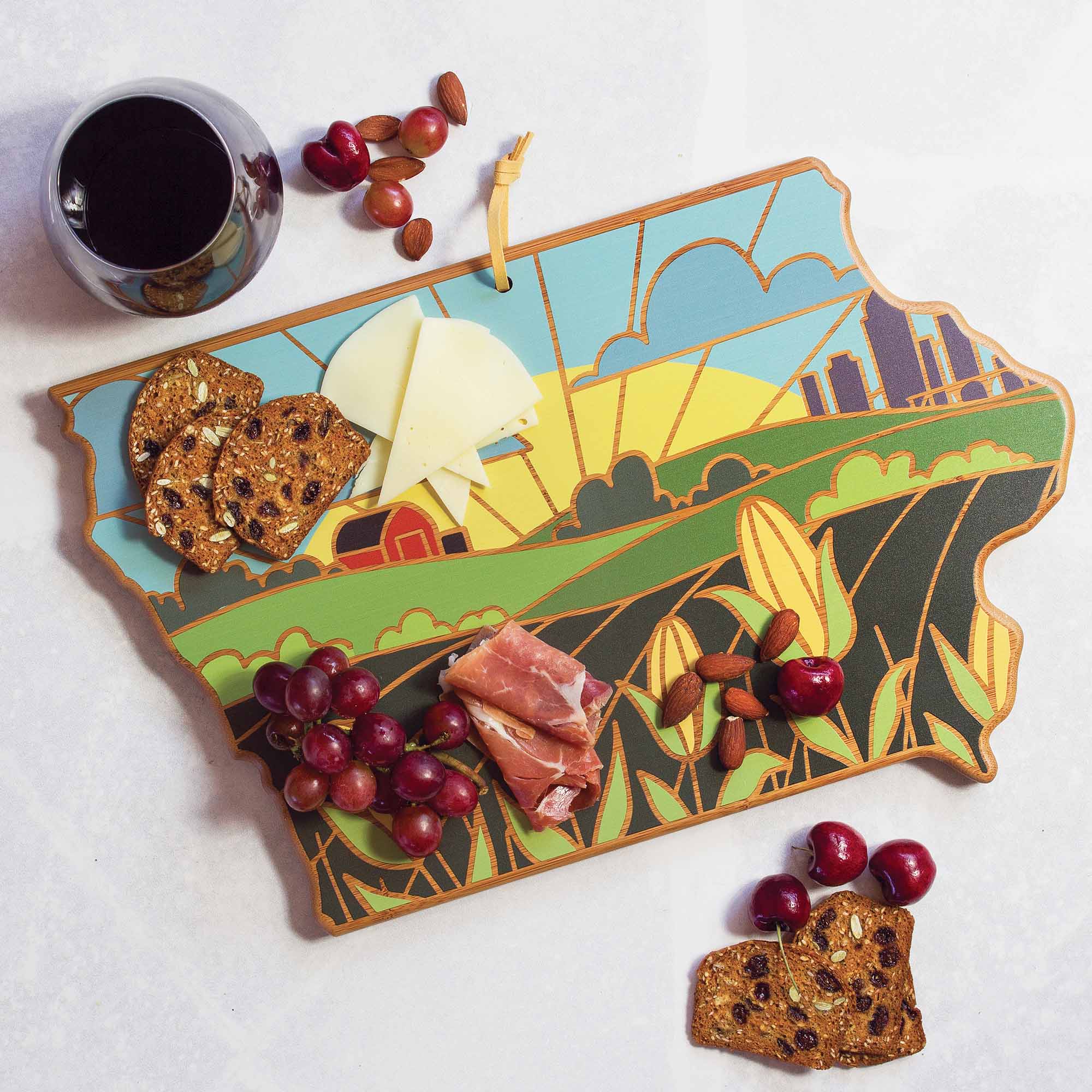Angle. Totally Bamboo - Iowa Cutting Board with Artwork by Summer Stokes.