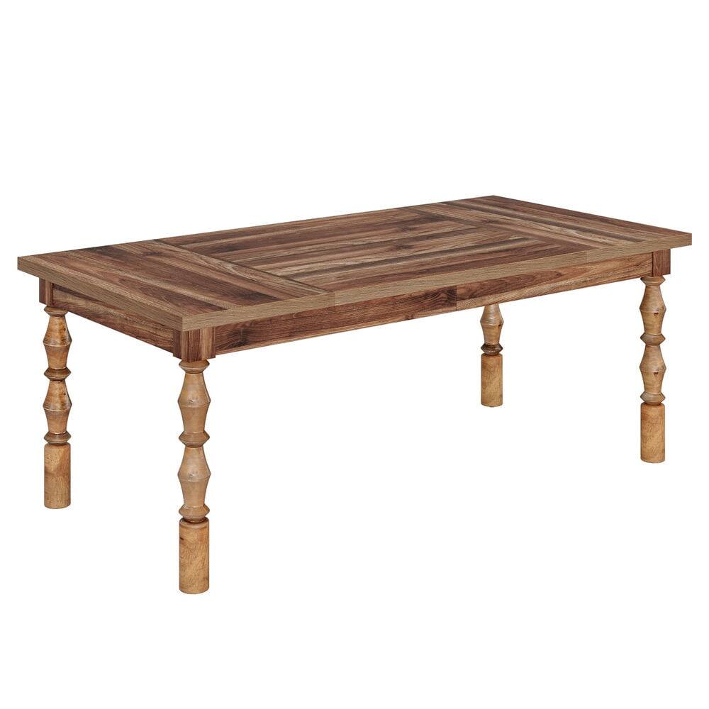 Alt View 1. Resenkos - Kadyn Dining Table, Living Room Table Wood, 62” Kitchen Table with Carved Turned Legs for 4-6 People,Walnut - Brown.