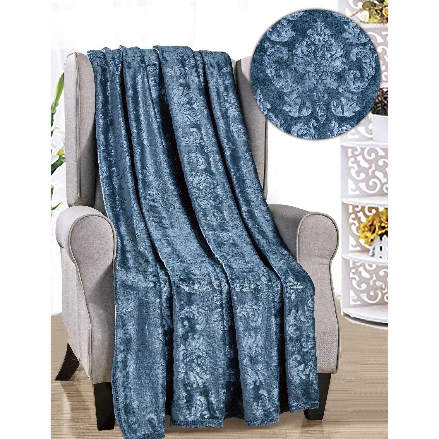 Alt View 1. Noble House - Plazatex Versailles Embossed Decorative Super Soft Throw Blanket for Sleep/Decor 2 Pack 50" x 60" Oxford Blue - Oxford Blue.