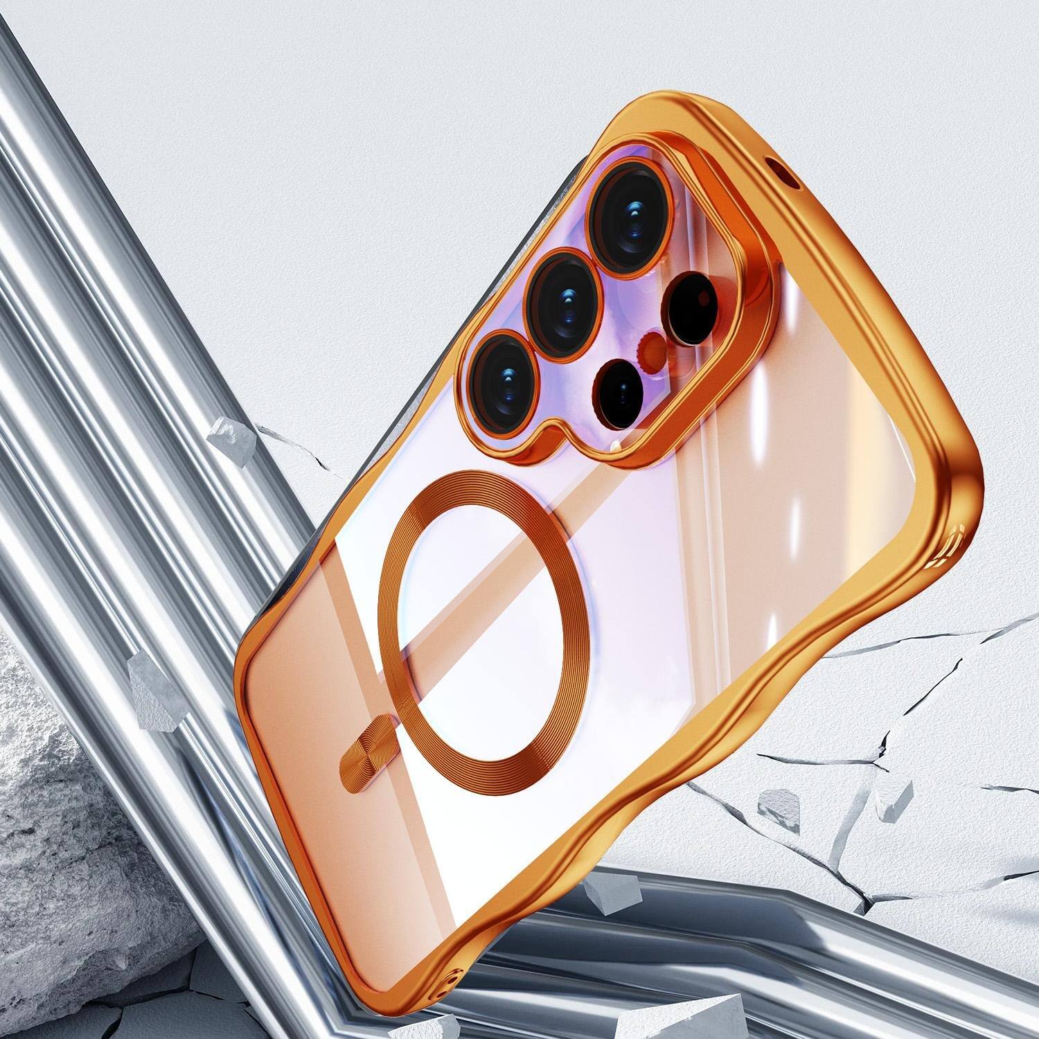 Alt View 2. UUCOVER - For Samsung Galaxy S25 Ultra Magnetic Case Built-in Lens Cover, Compatible with MagSafe Shockproof Slim Protective Cover - Orange.