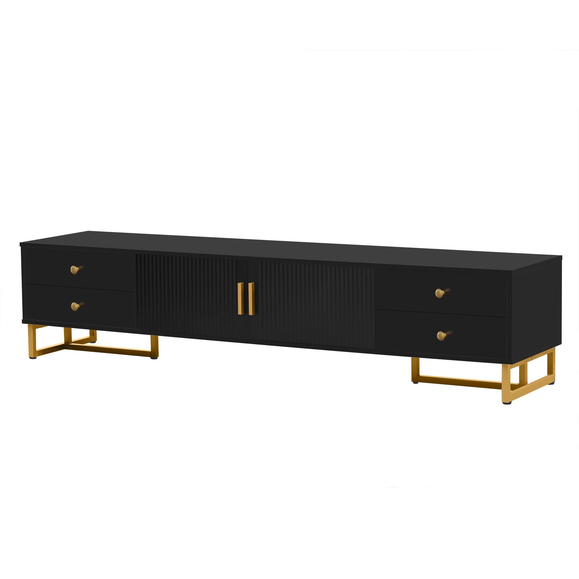 Angle. PexFix - Modern Entertainment Center for 65"+ TVs, Media Console with Storage Cabinets & Adjustable Shelves for Living Room - Black.