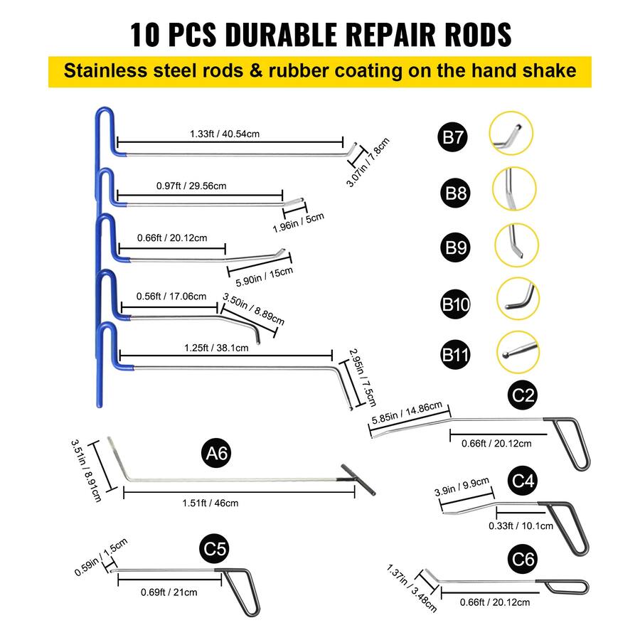 Static Removal Rods VEVOR Paintless Dent Removal Rods, 89 PCS Paintless Dent Repair Tools ...