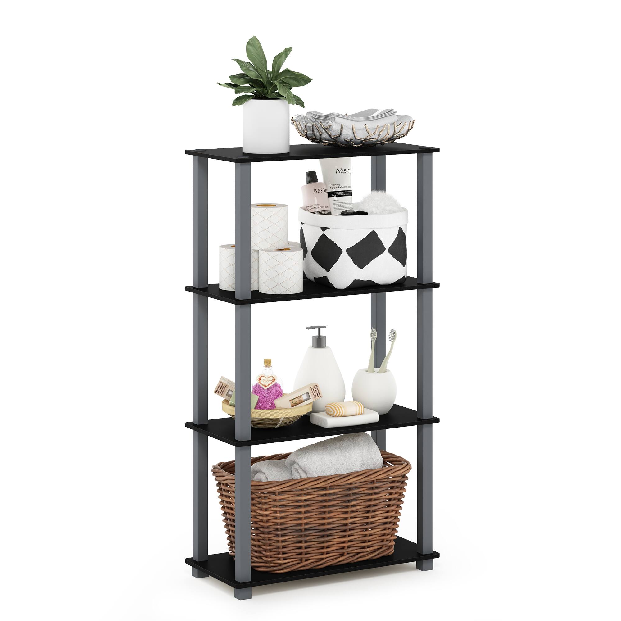Alt View 3. Furinno - Turn-S-Tube 4-Tier Multipurpose Shelf Display Rack with Square Tube, Black/Grey - Black/Grey.